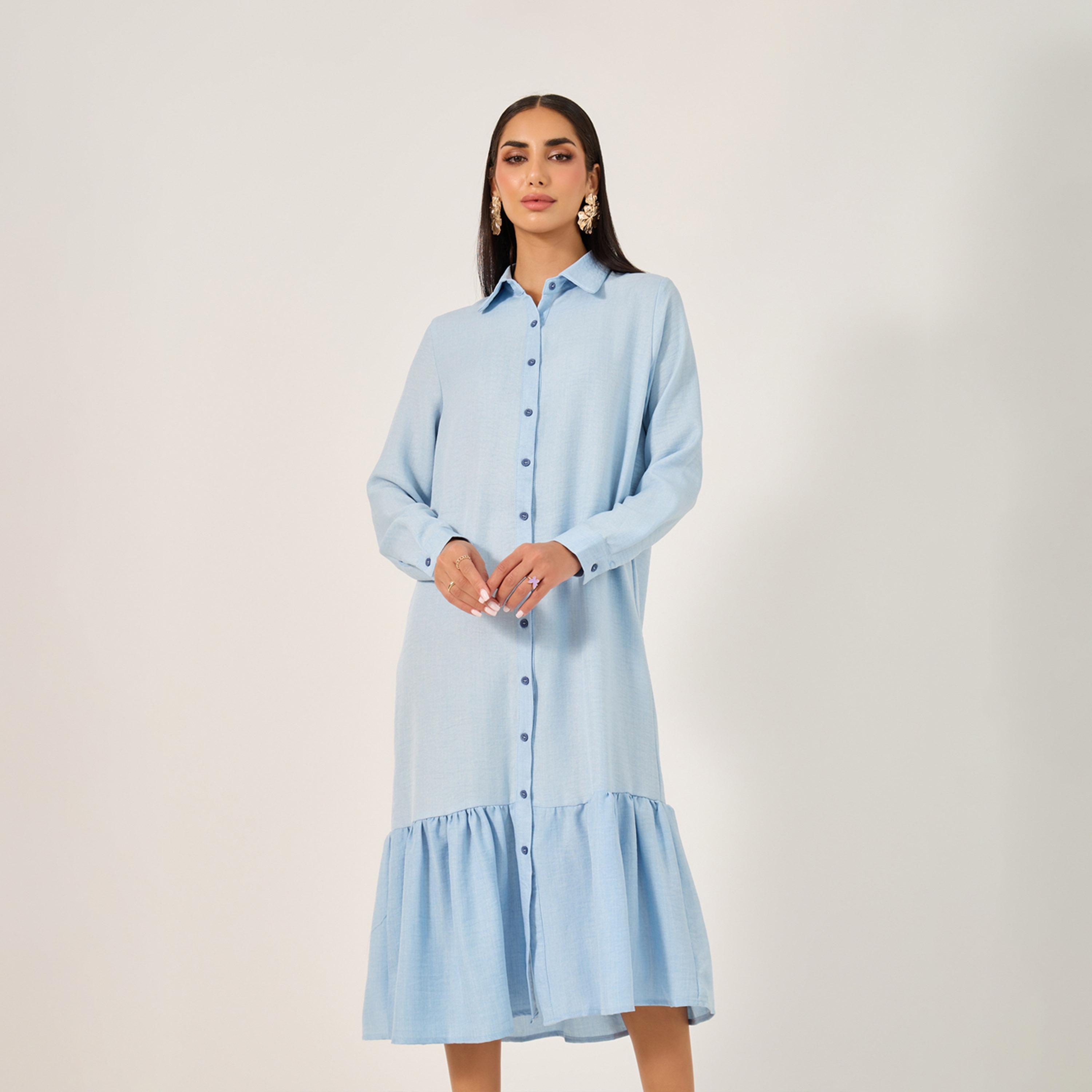 Styli Plain Long Sleeves Shirt Midi Dress-women-clothing-dresses-image-2