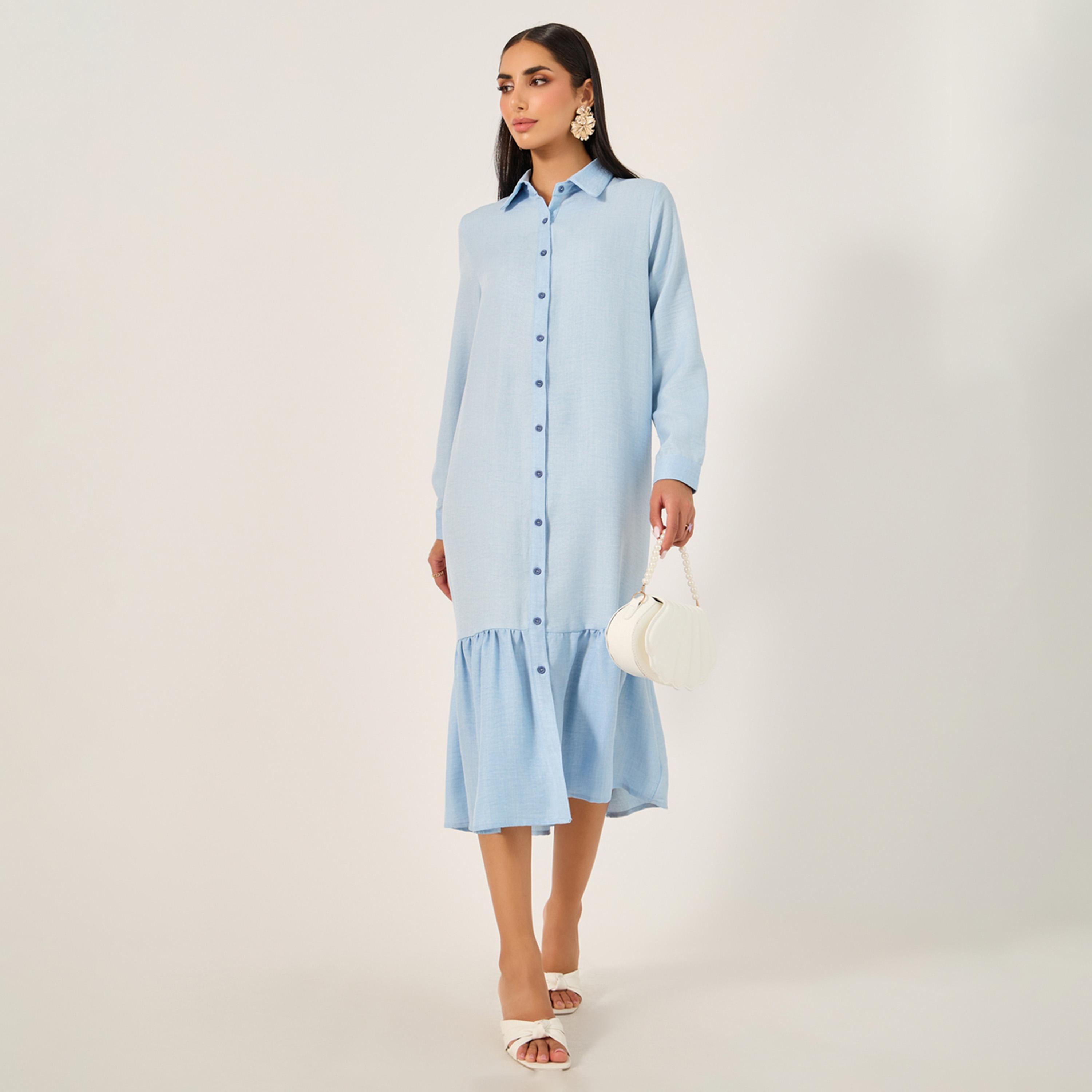 ستايلي - فستان قميص متوسط الطول بأكمام طويلة-women-clothing-dresses-image-3