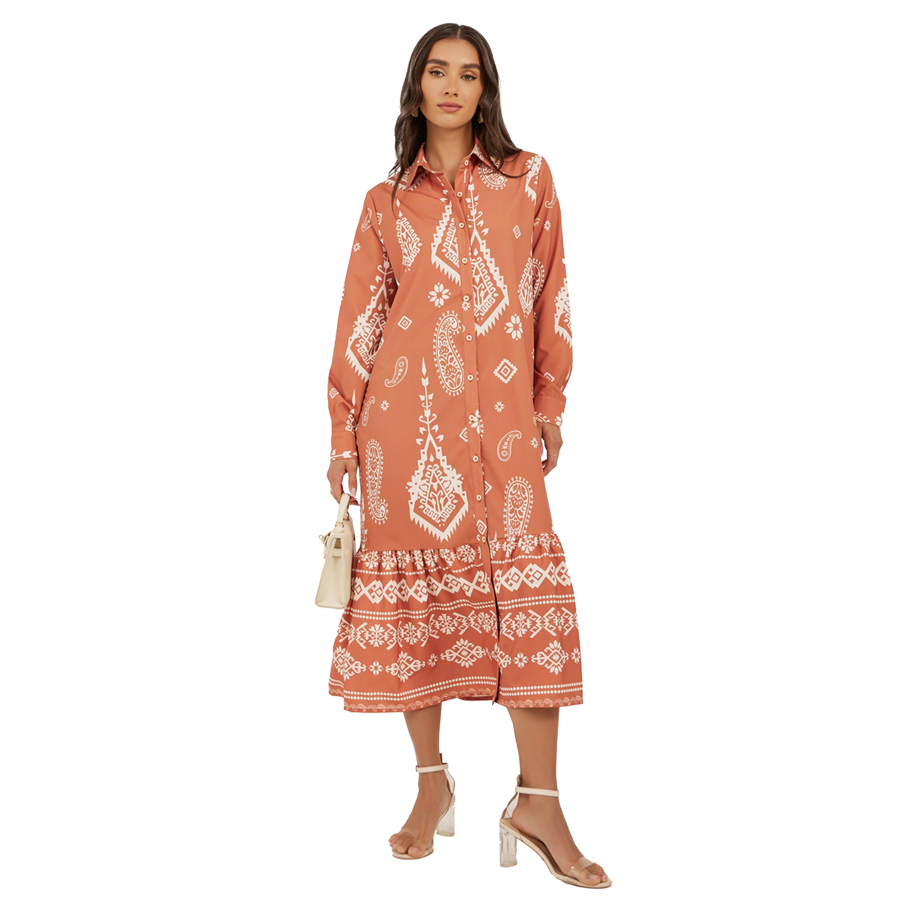Styli Printed Long Sleeves Shirt Midi Dress-women-clothing-dresses-image-1