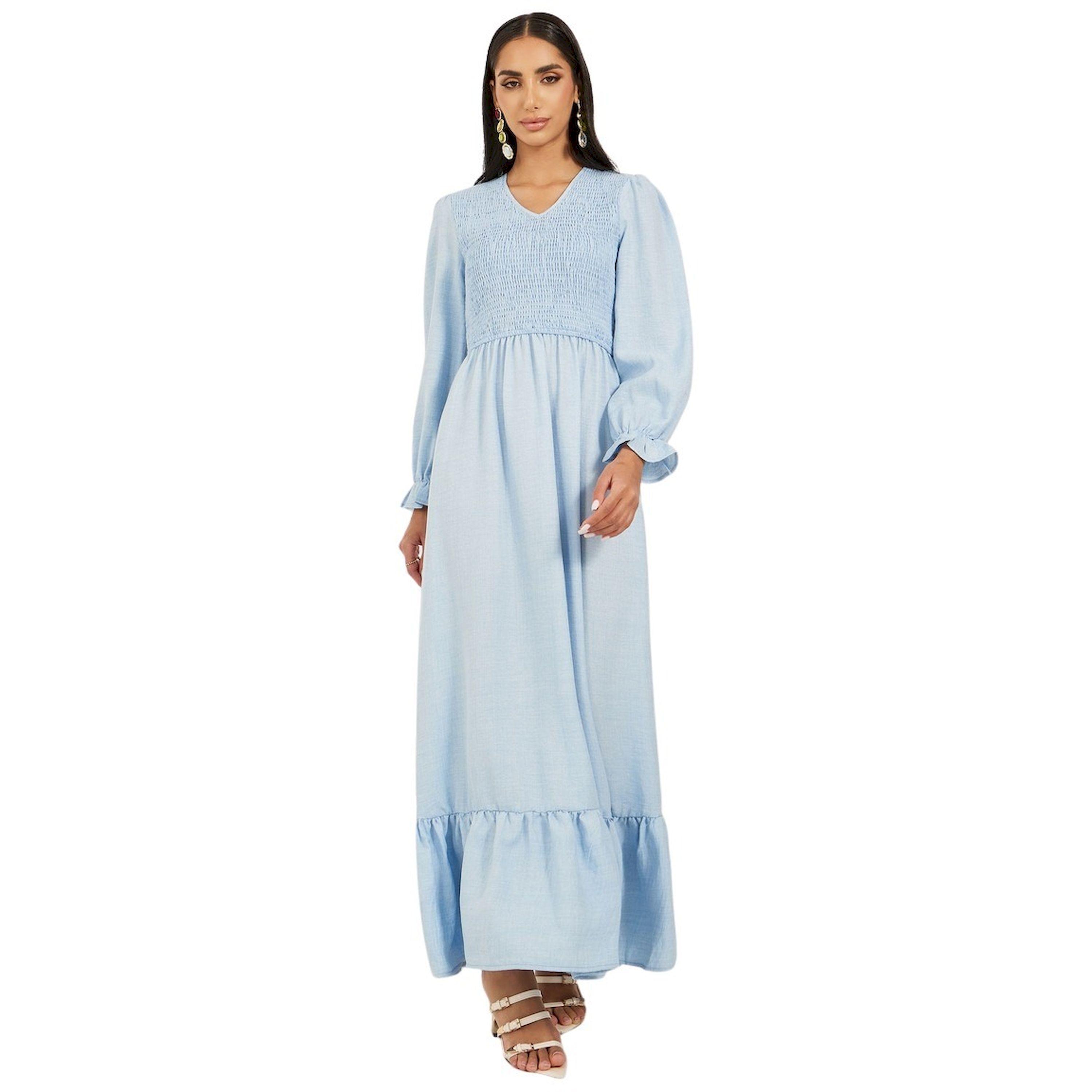 Styli Plain Smocked Long Sleeves A-Line Maxi Dress-women-clothing-dresses-image-2