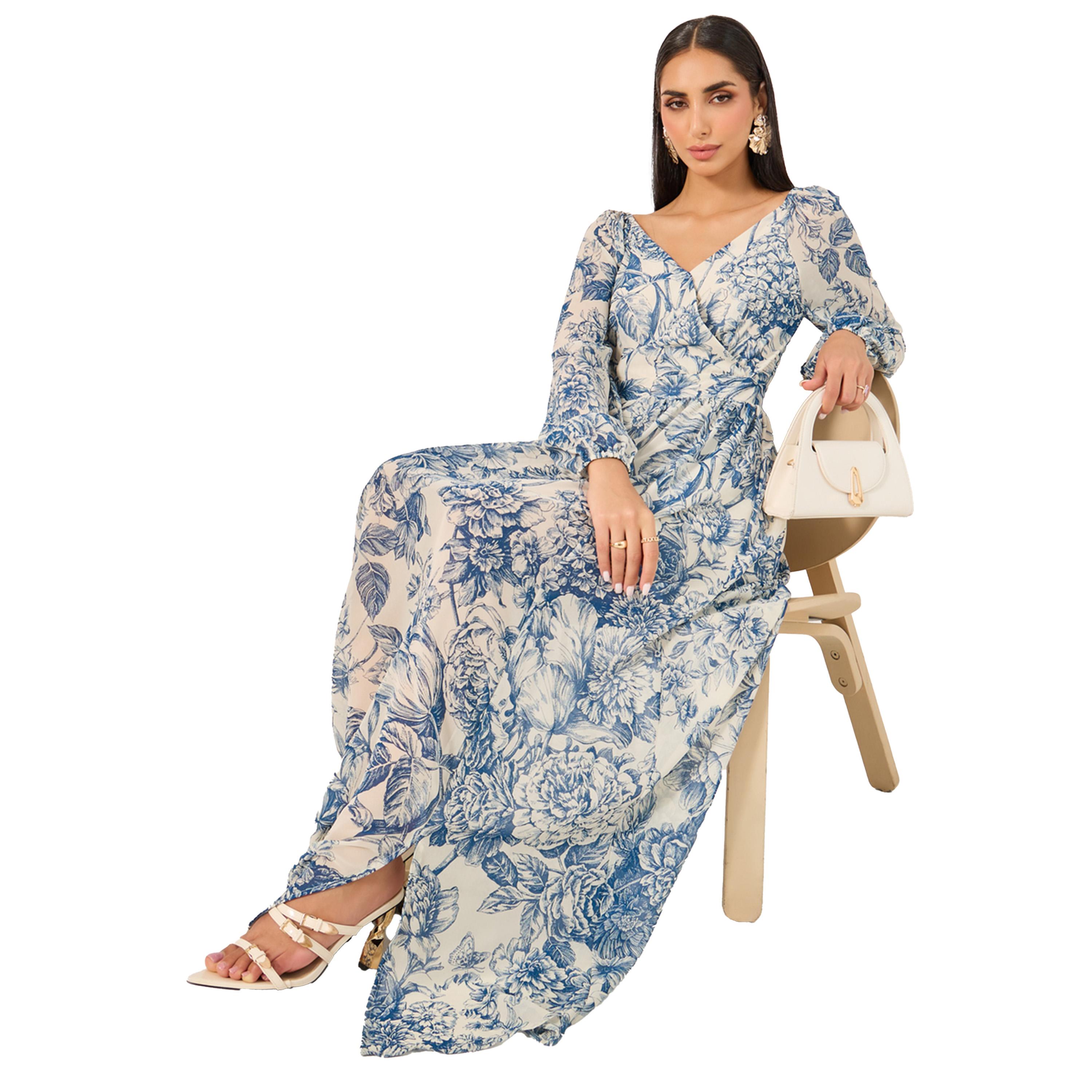 ستايلي - فستان ماكسي بطبعة زهور بأكمام طويلة وقصّة A-women-clothing-dresses-image-1