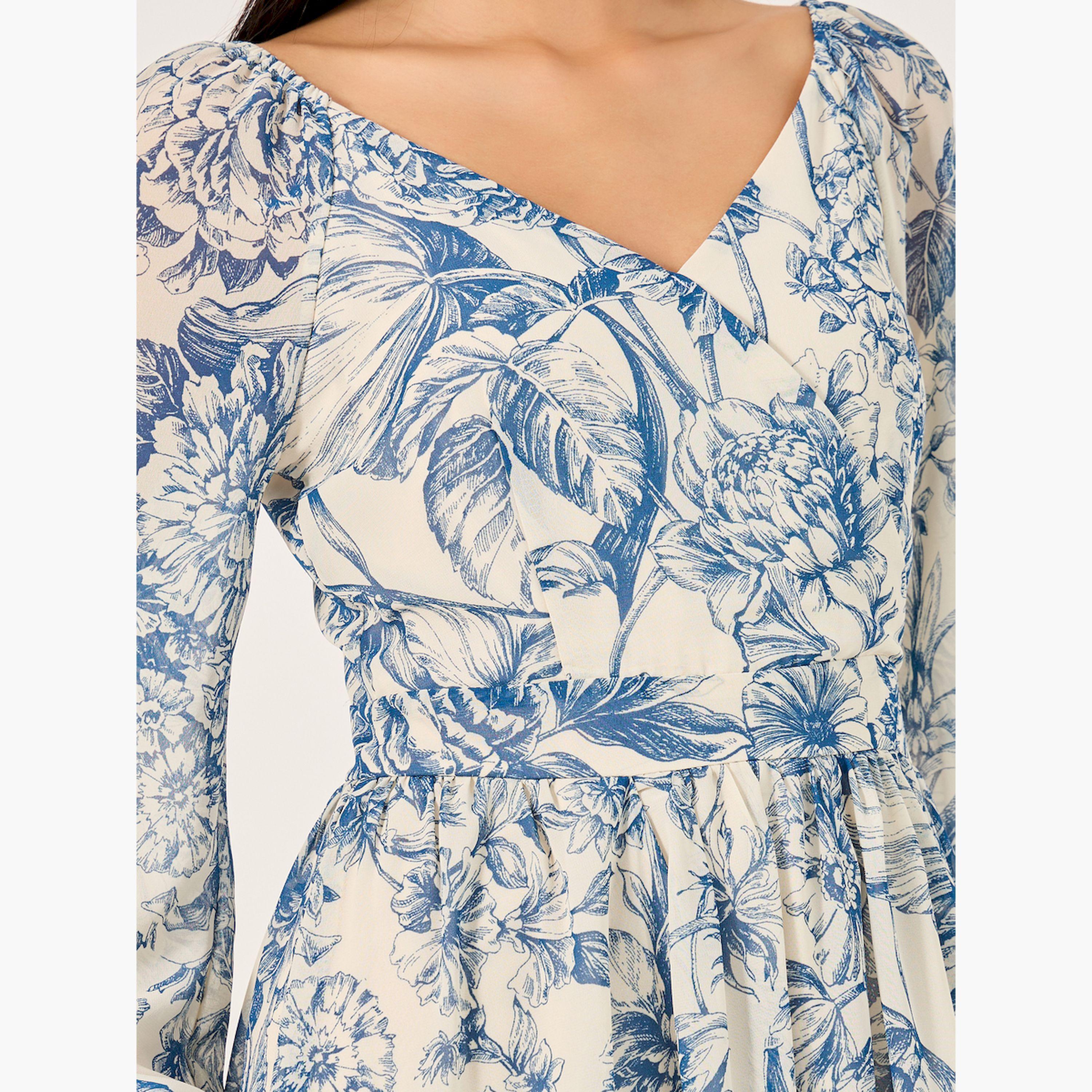 ستايلي - فستان ماكسي بطبعة زهور بأكمام طويلة وقصّة A-women-clothing-dresses-image-4
