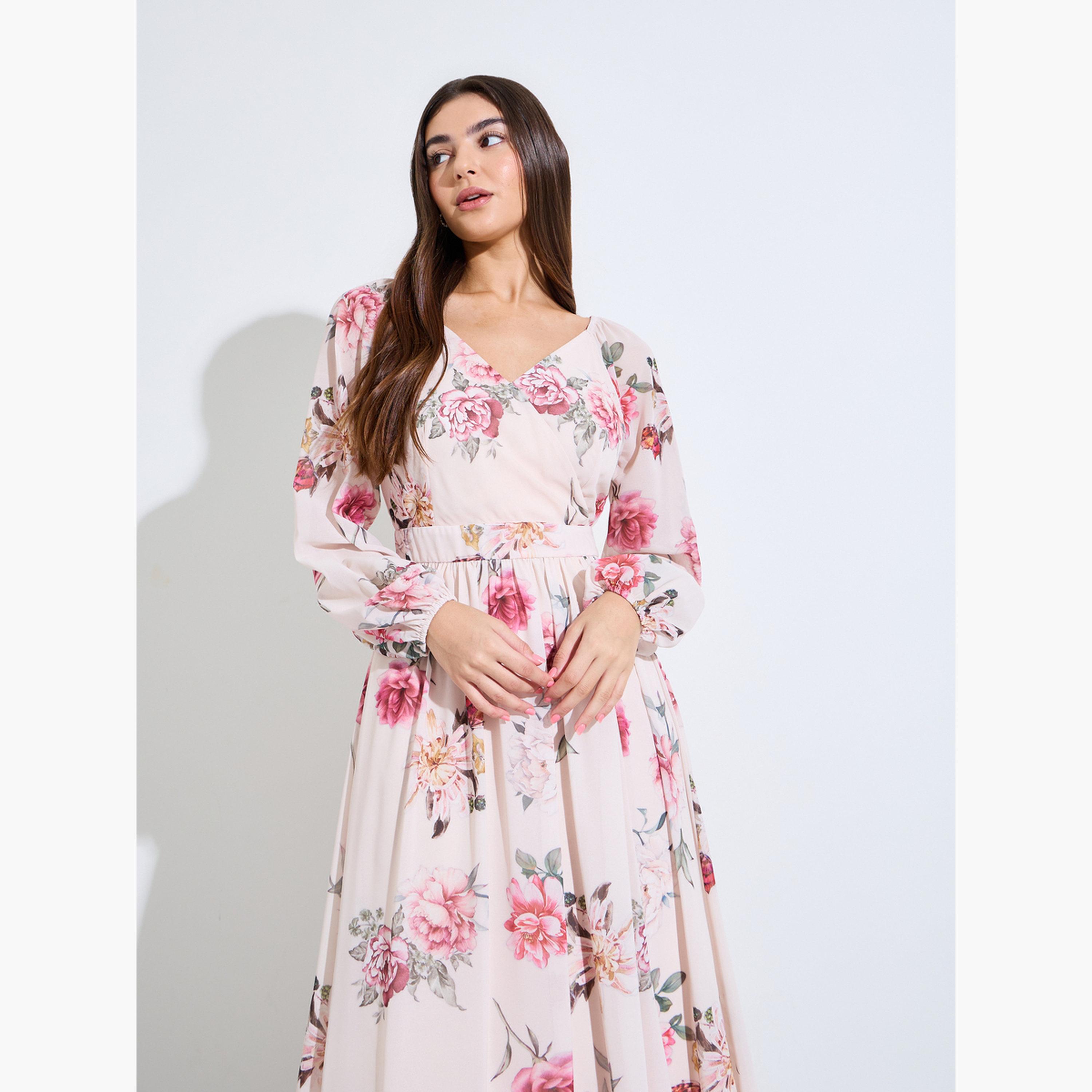 Styli Floral Print Long Sleeves A-Line Maxi Dress-women-clothing-dresses-image-2