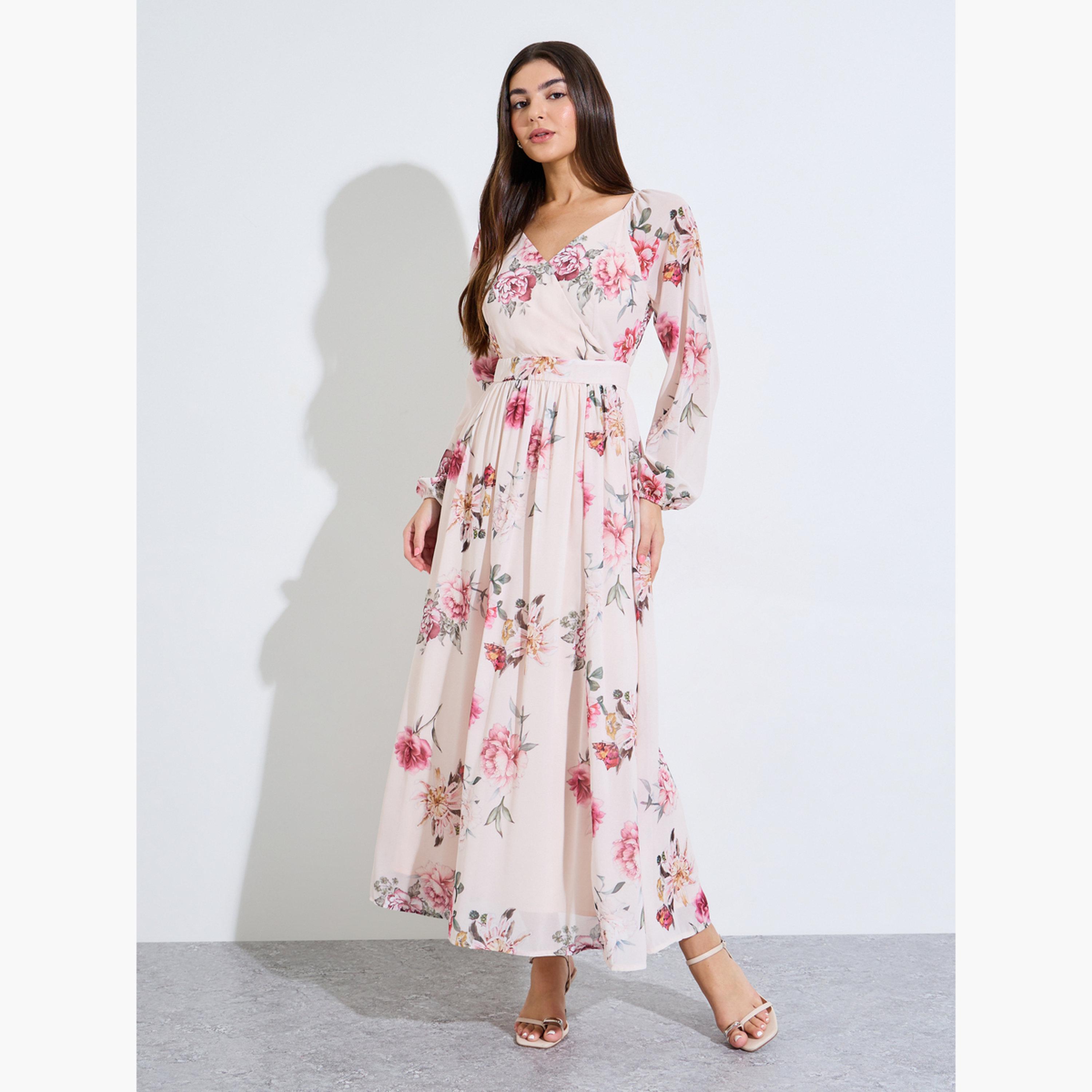 Styli Floral Print Long Sleeves A-Line Maxi Dress-women-clothing-dresses-image-3