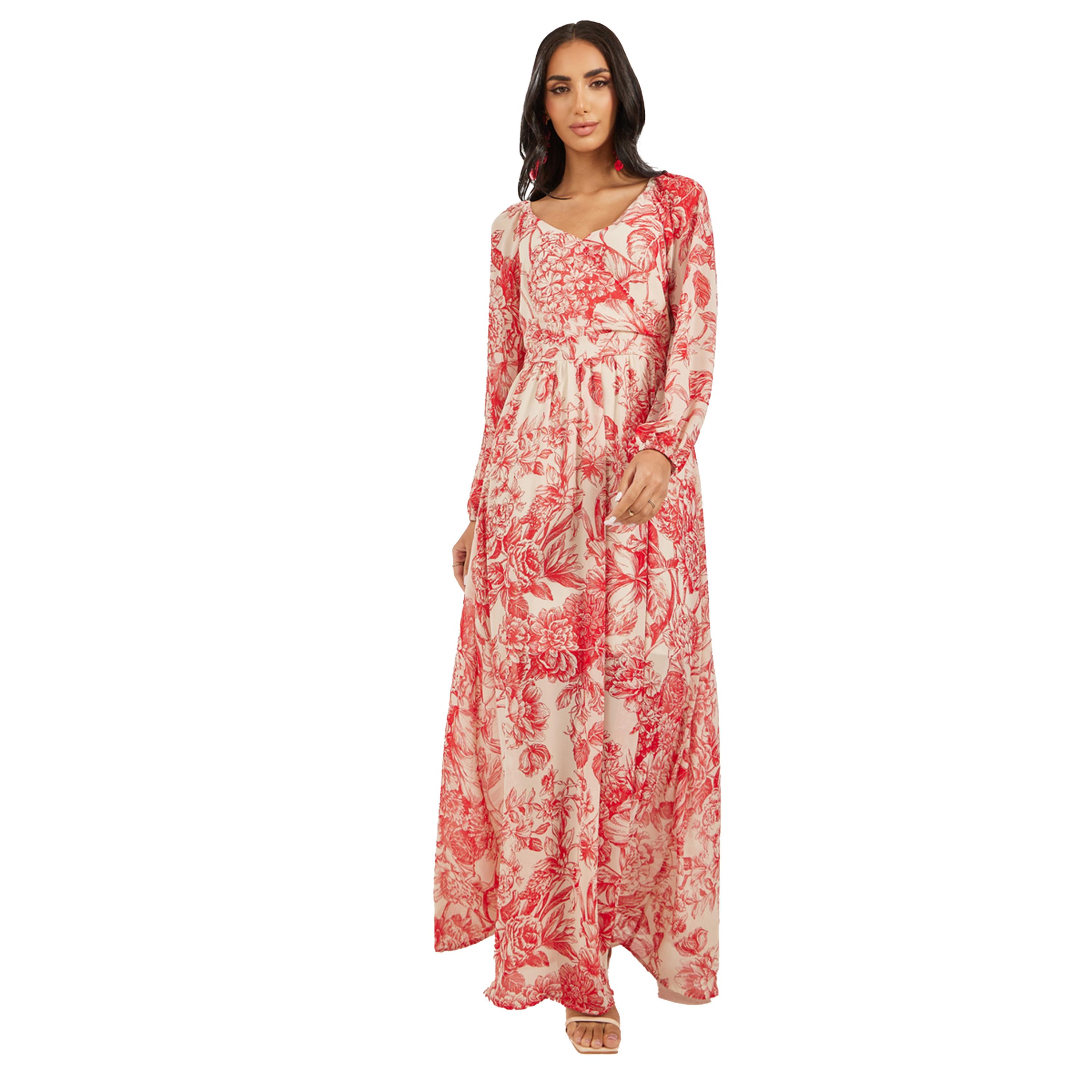 ستايلي - فستان ماكسي بطبعة زهور بأكمام طويلة وقصّة A-women-clothing-dresses-image-3