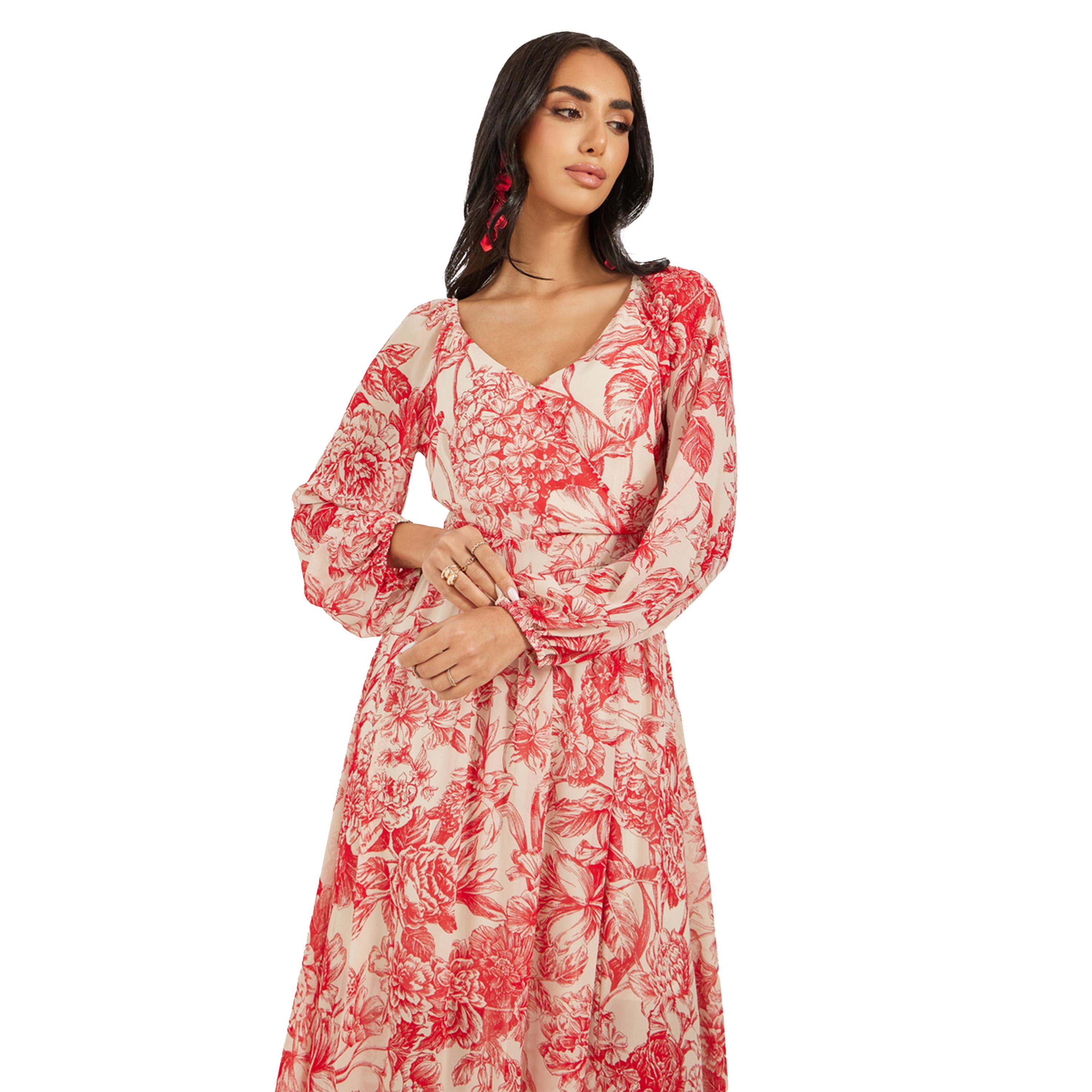 ستايلي - فستان ماكسي بطبعة زهور بأكمام طويلة وقصّة A-women-clothing-dresses-image-4