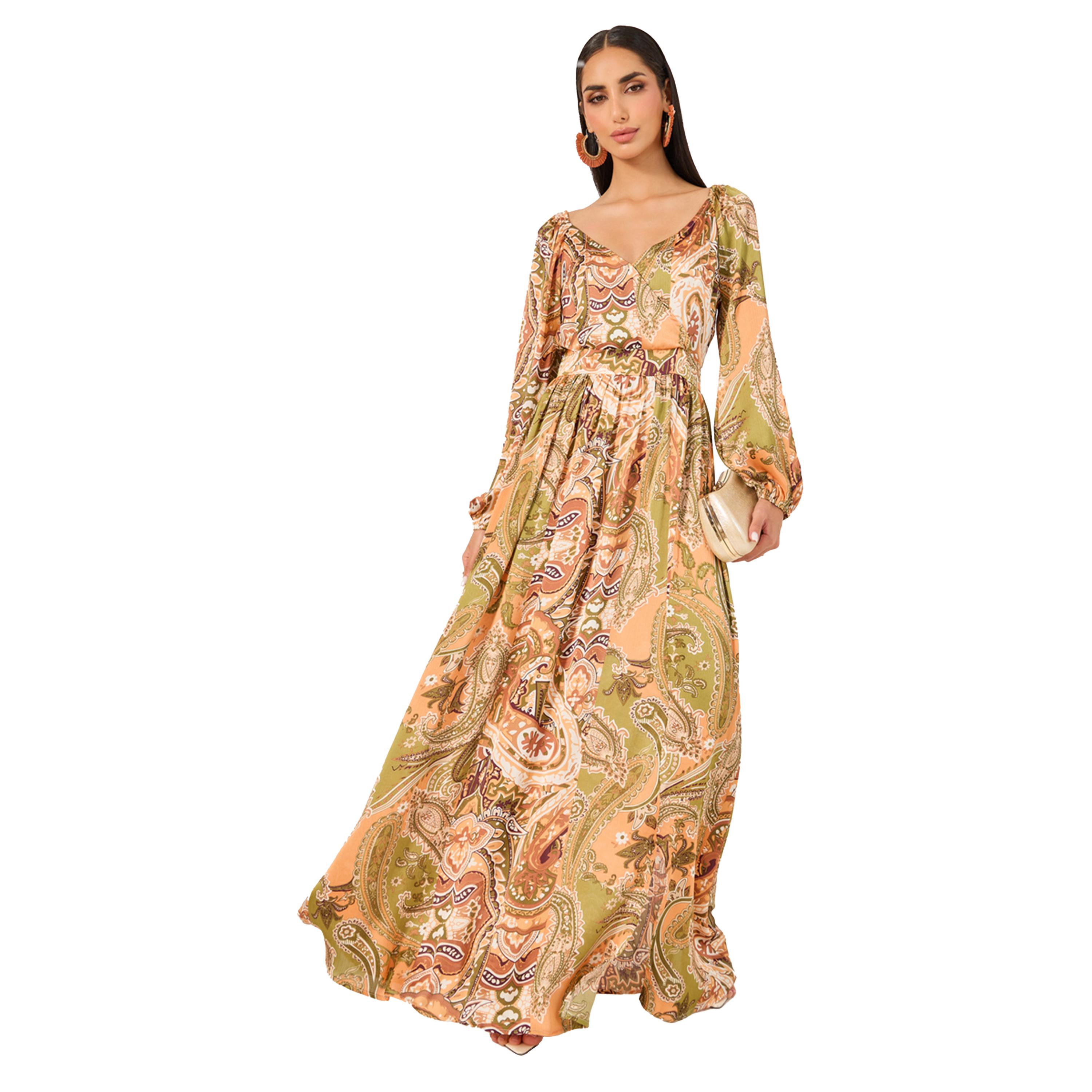 ستايلي - فستان ماكسي بقصة A وأكمام مطوية-women-clothing-dresses-image-2