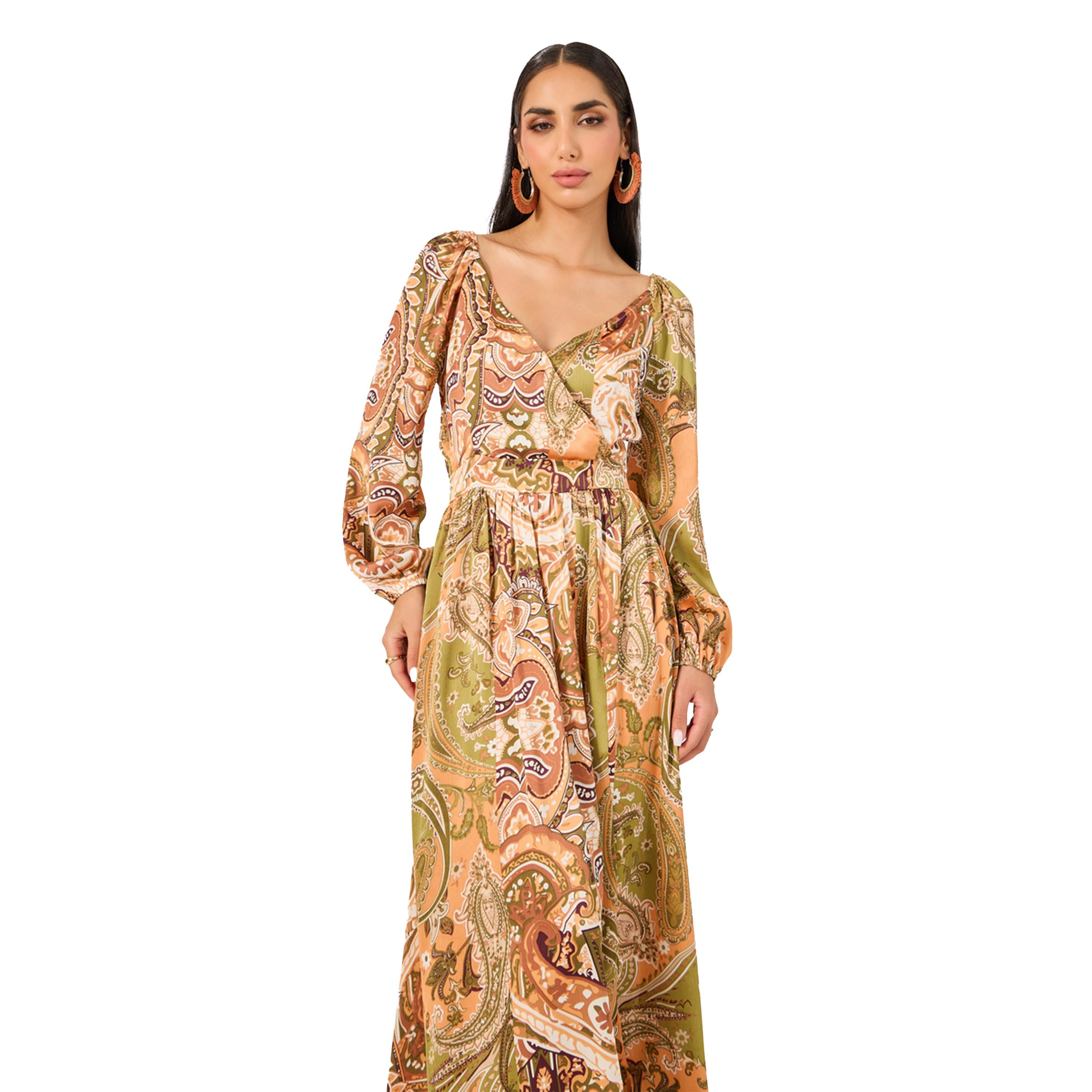 ستايلي - فستان ماكسي بقصة A وأكمام مطوية-women-clothing-dresses-image-4