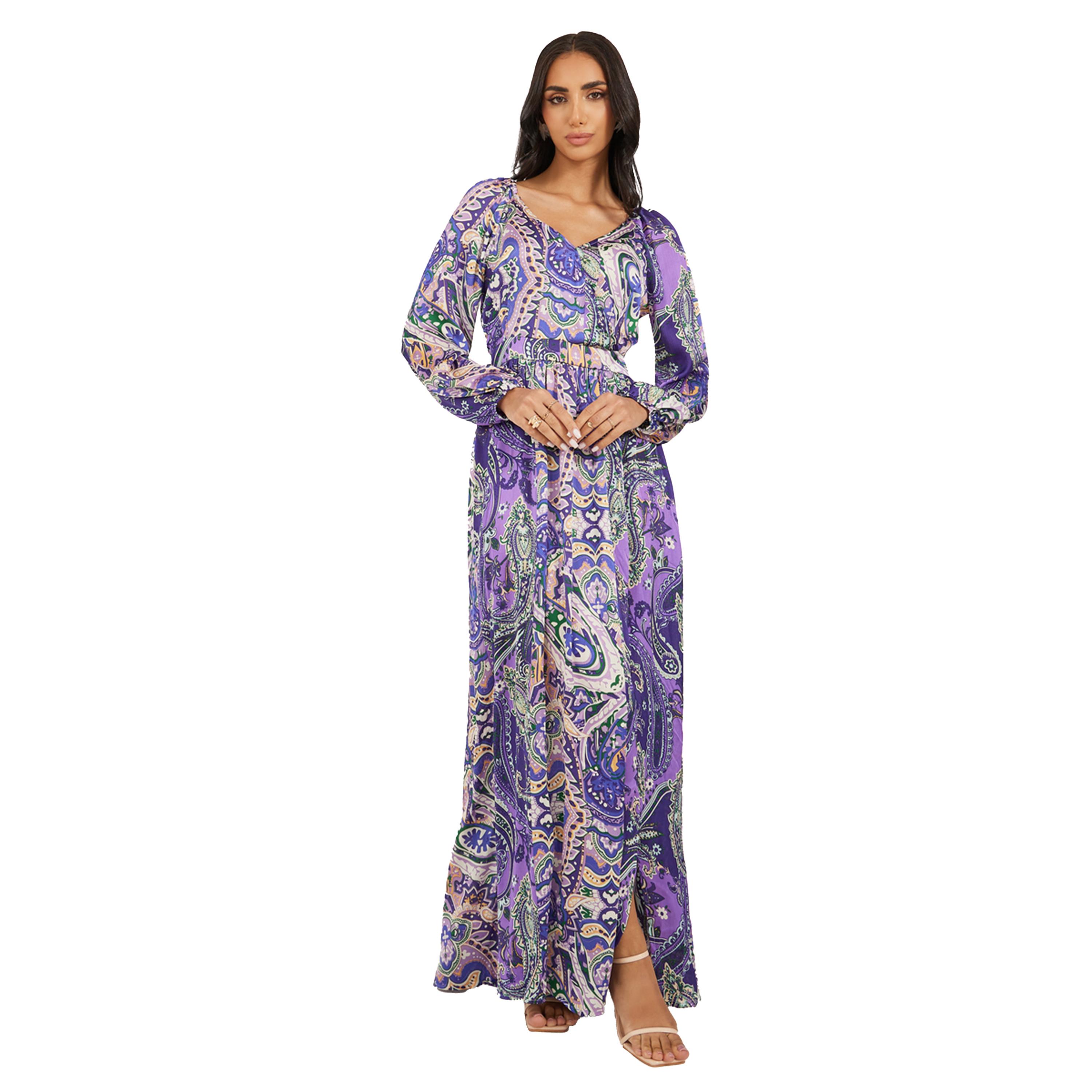 ستايلي - فستان ماكسي بقصة A وأكمام مطوية-women-clothing-dresses-image-2