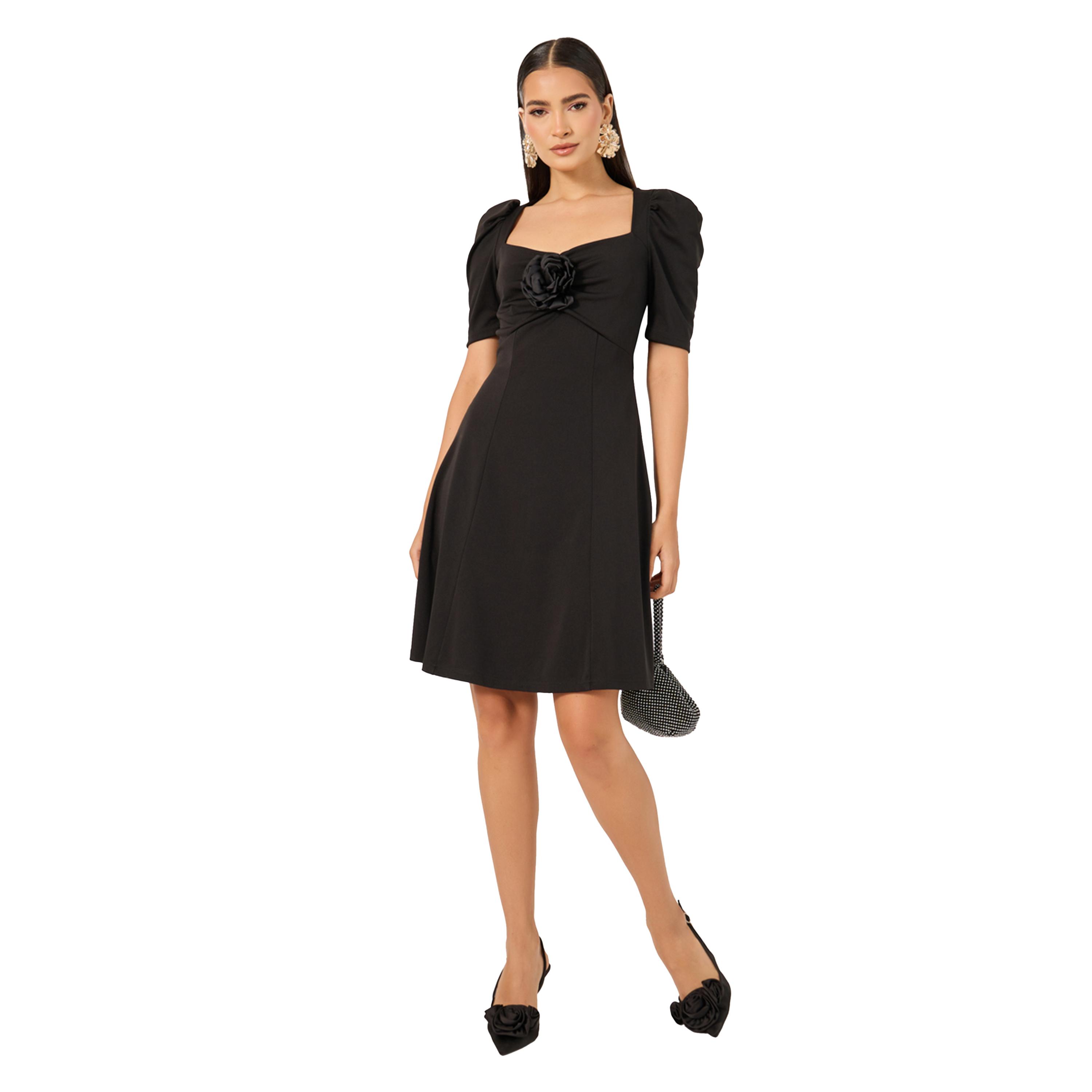 ستايلي - فستان قصير بقصة حرف A وأكمام منتفخة وتفاصيل كورسيج-women-clothing-dresses-image-1