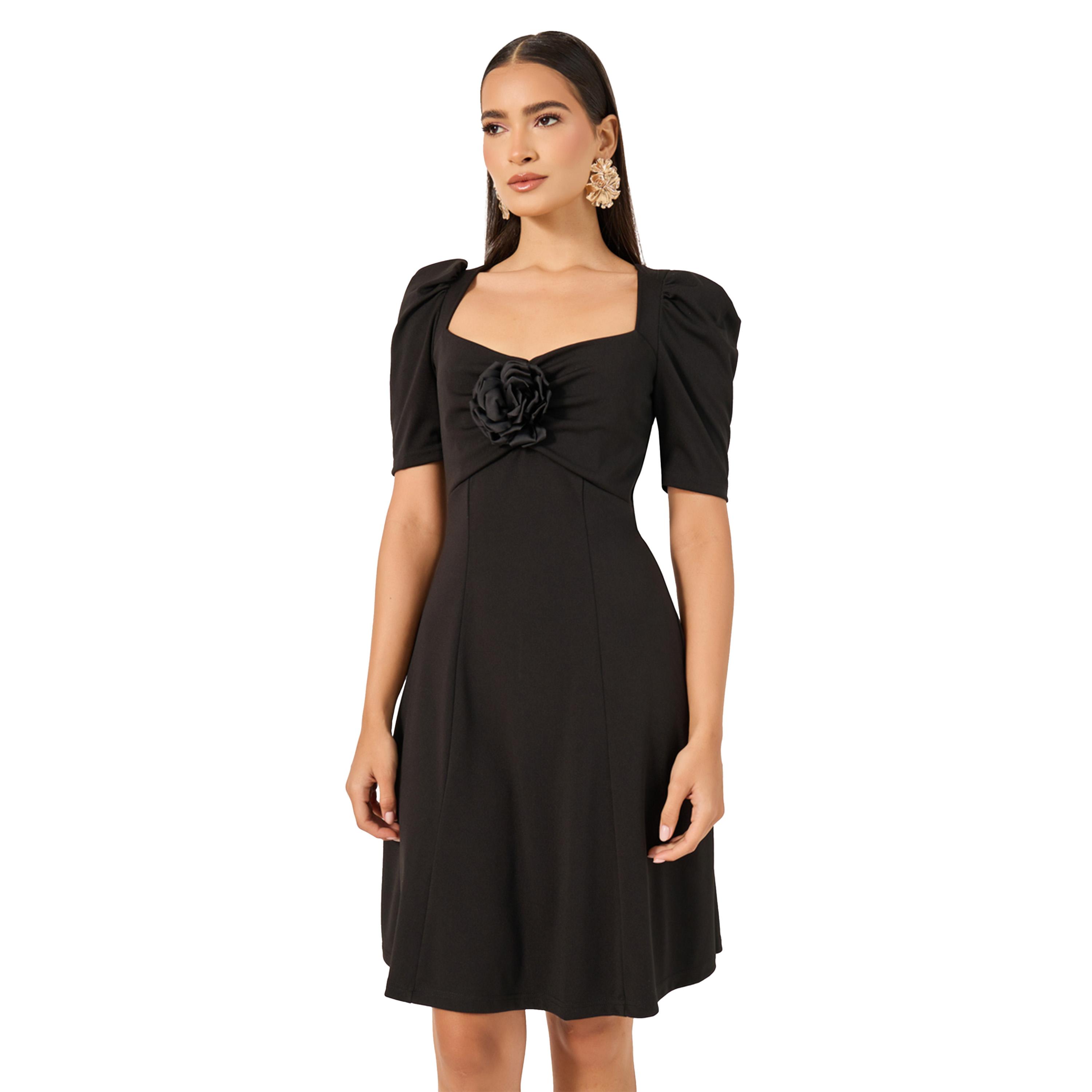 ستايلي - فستان قصير بقصة حرف A وأكمام منتفخة وتفاصيل كورسيج-women-clothing-dresses-image-3