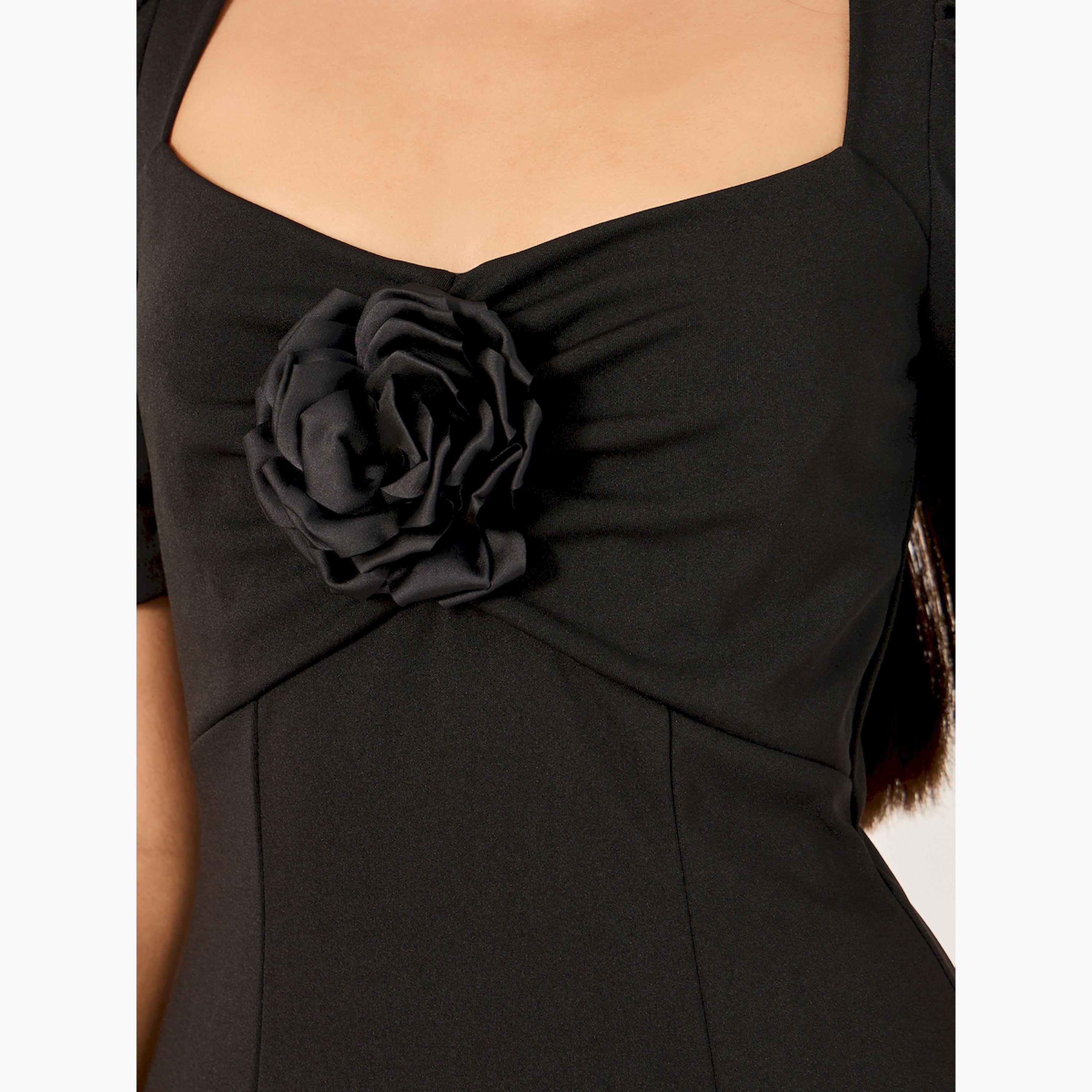 ستايلي - فستان قصير بقصة حرف A وأكمام منتفخة وتفاصيل كورسيج-women-clothing-dresses-image-4