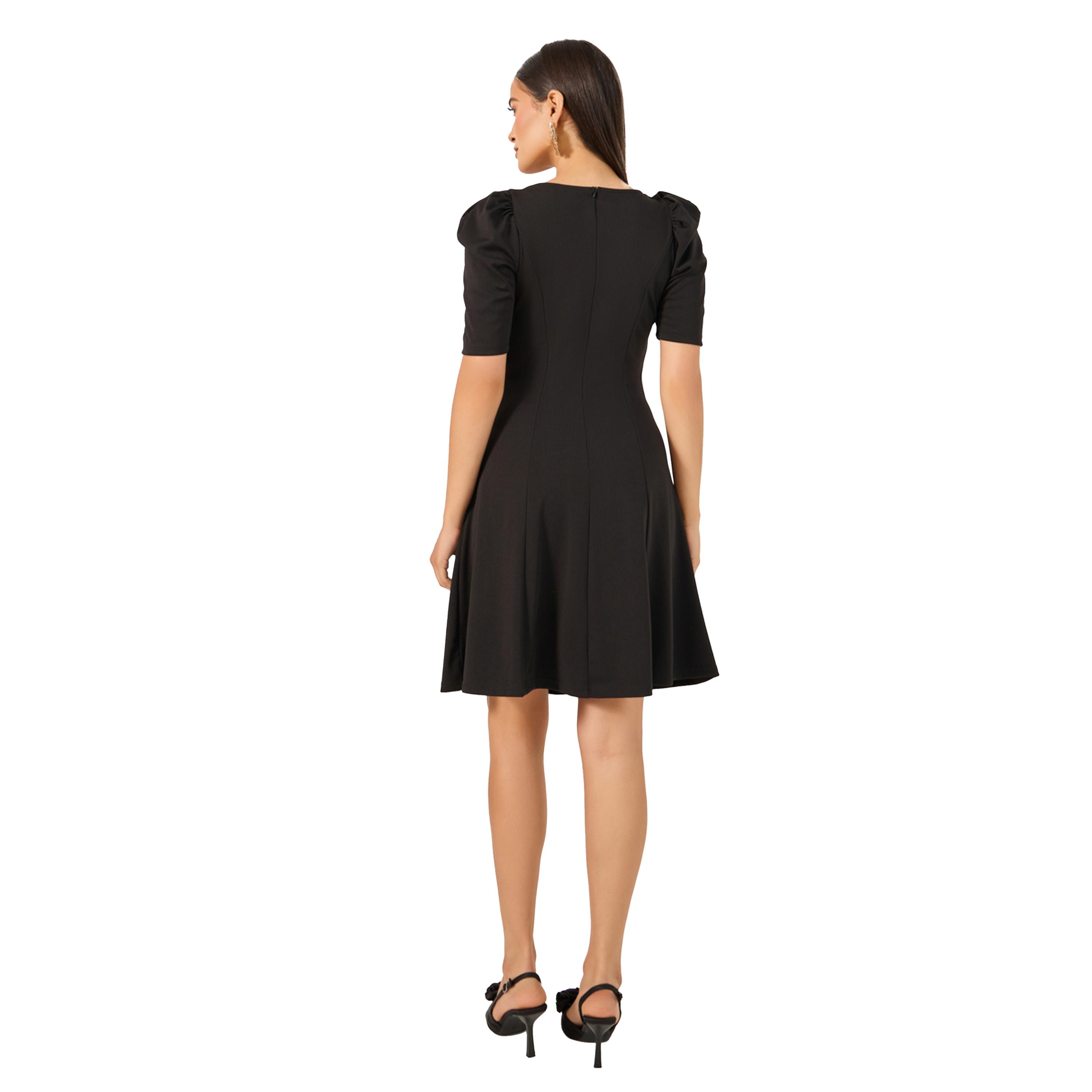 ستايلي - فستان قصير بقصة حرف A وأكمام منتفخة وتفاصيل كورسيج-women-clothing-dresses-image-5