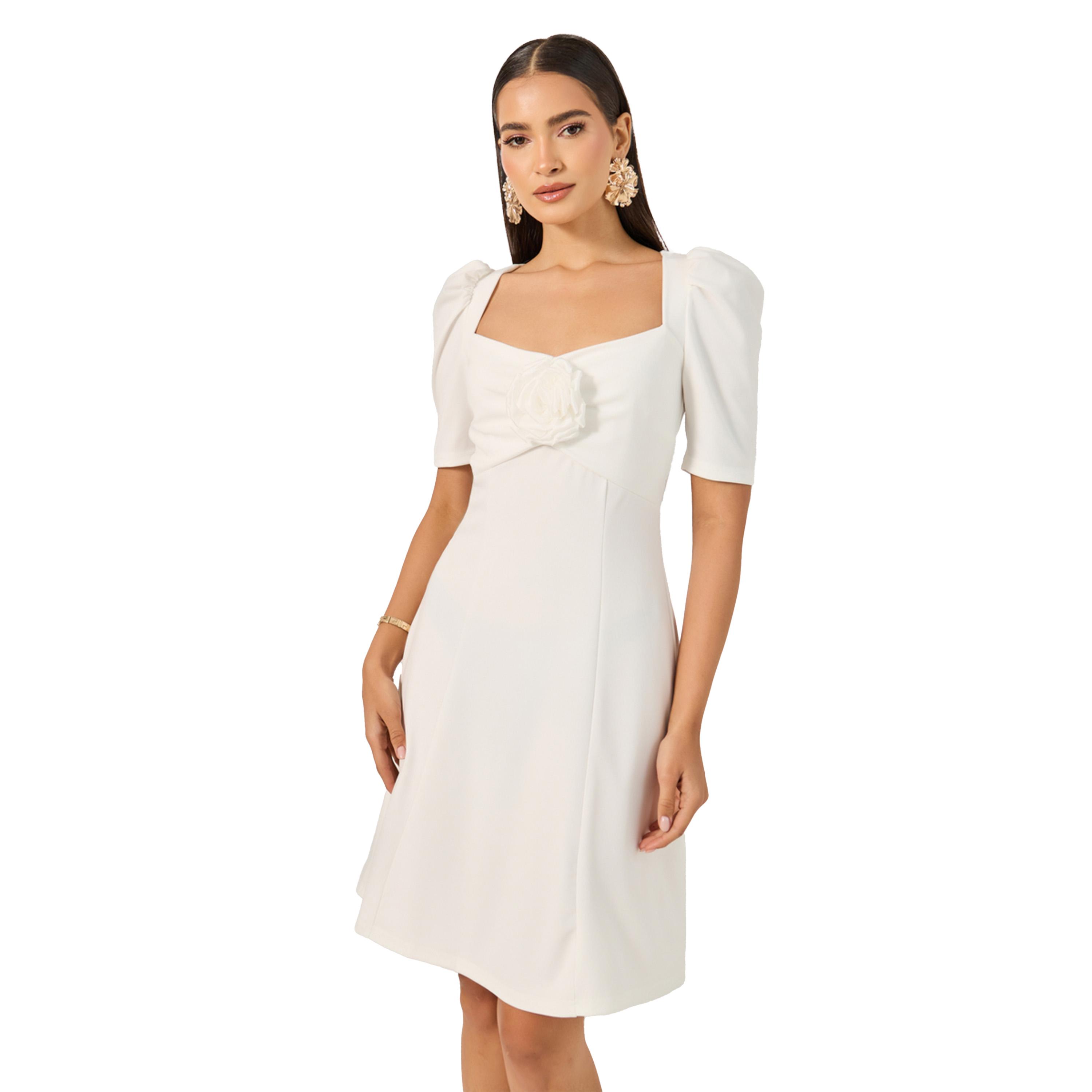 ستايلي - فستان قصير بقصة حرف A وأكمام منتفخة وتفاصيل كورسيج-women-clothing-dresses-image-3