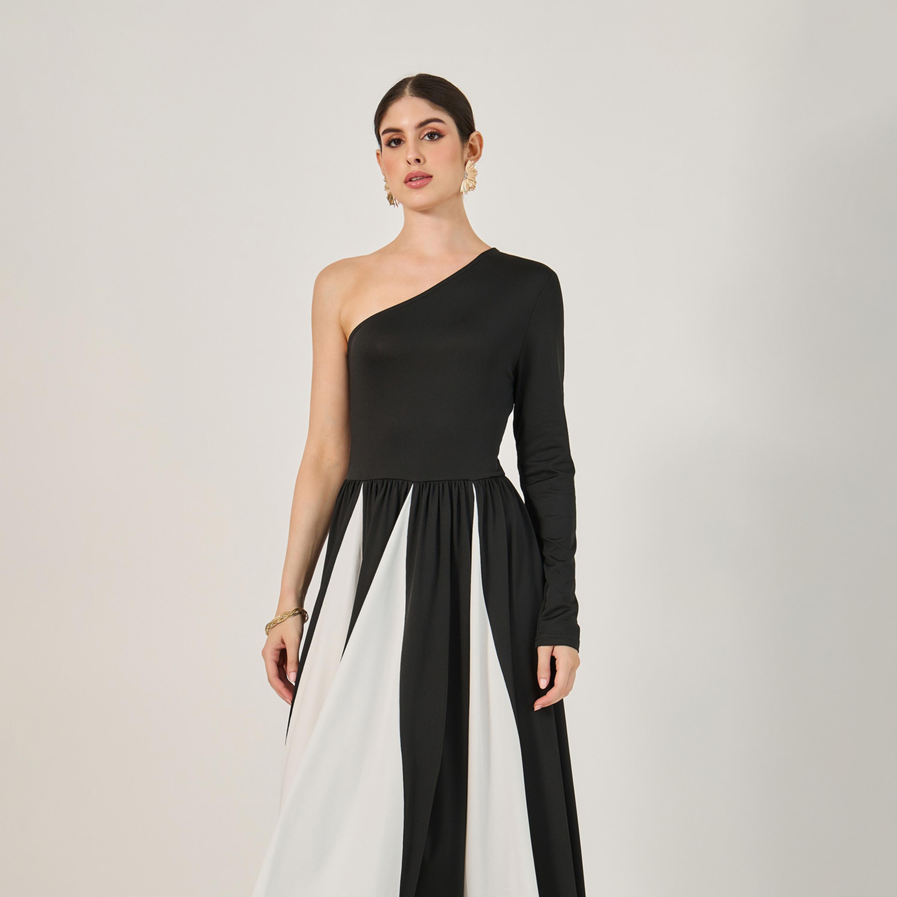Styli Color Block One Shoulder A-Line Midi Dress-women-clothing-dresses-image-3