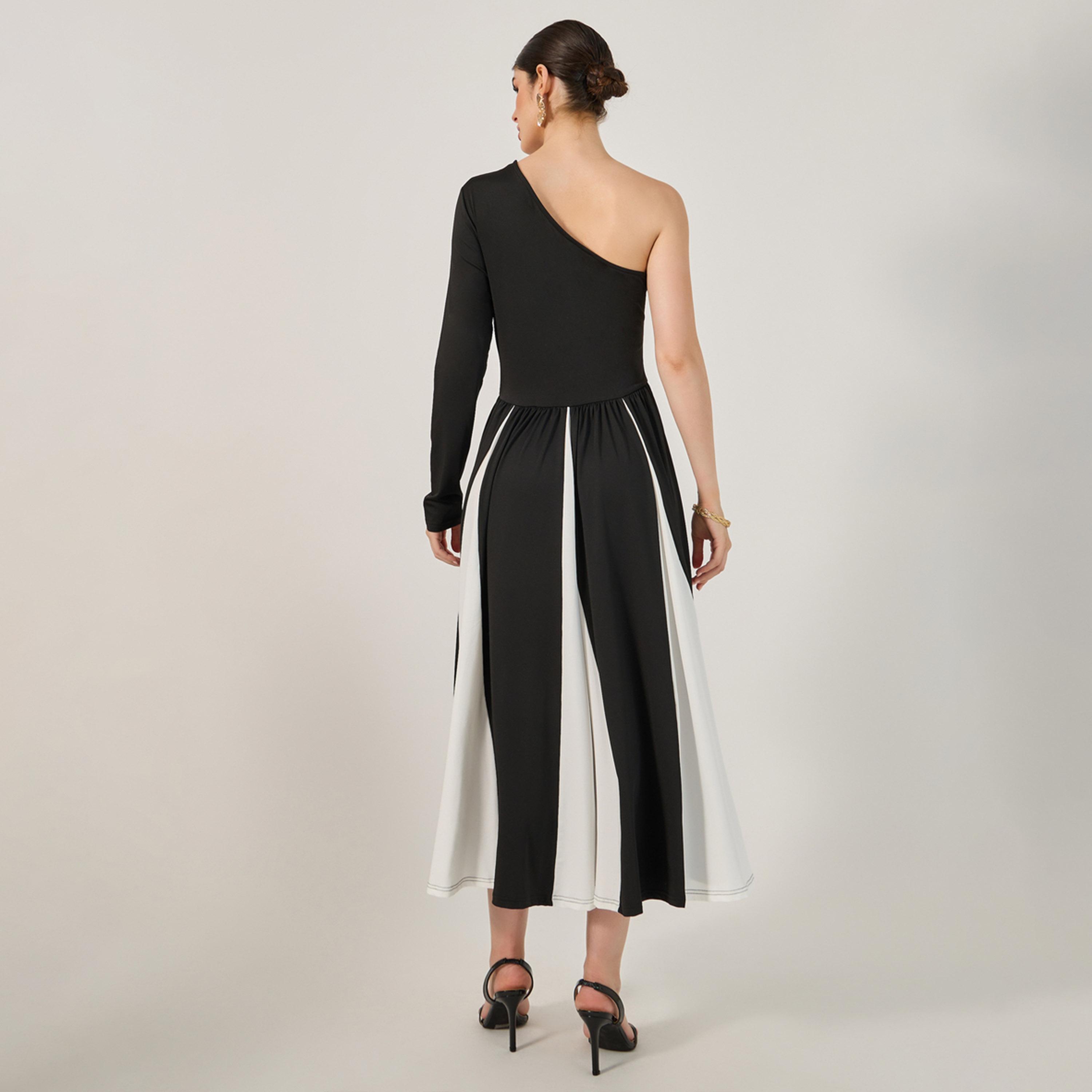 Styli Color Block One Shoulder A-Line Midi Dress-women-clothing-dresses-image-5