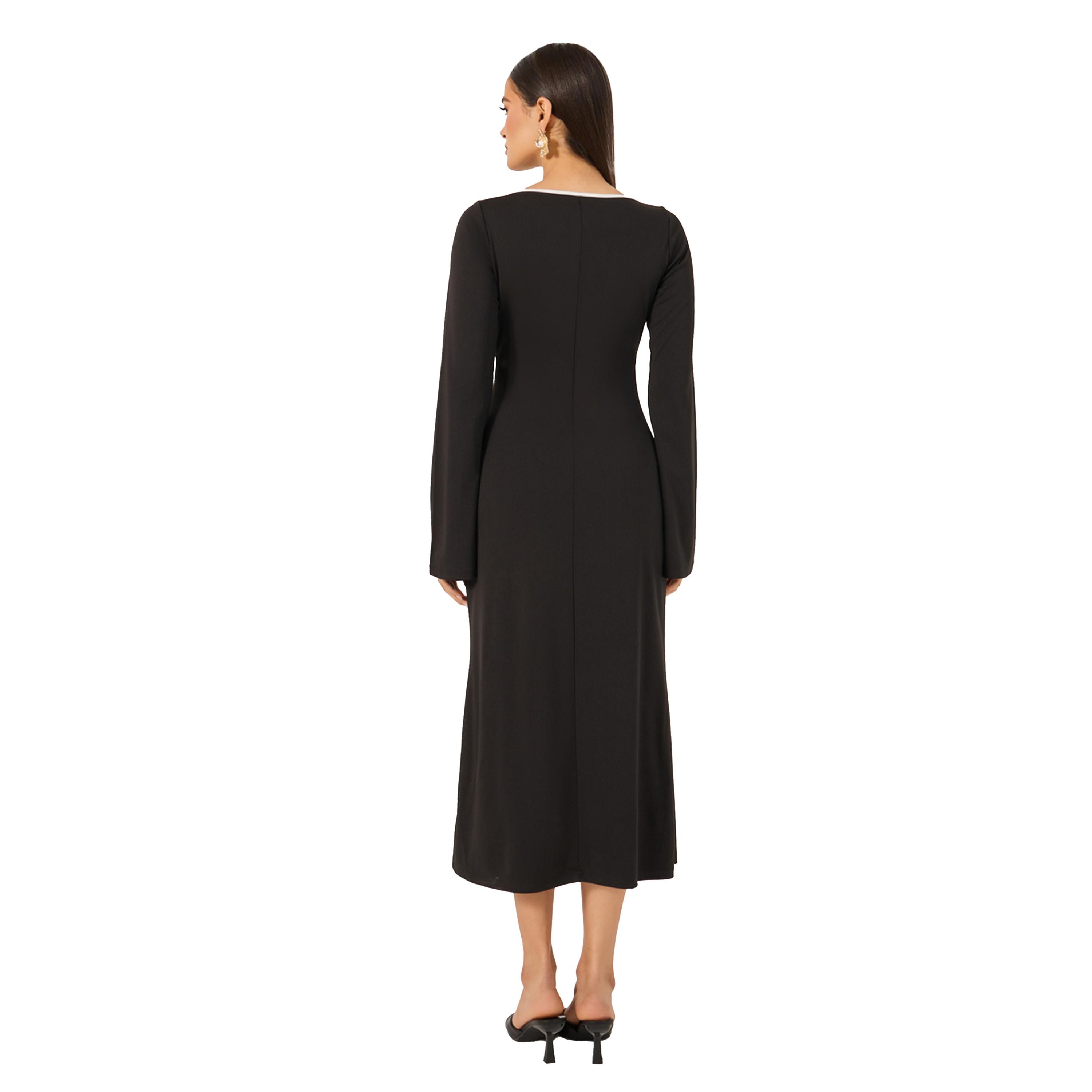 ستايلي - فستان متوسط الطول بأكمام جرس وحواف متباينة-women-clothing-dresses-image-5