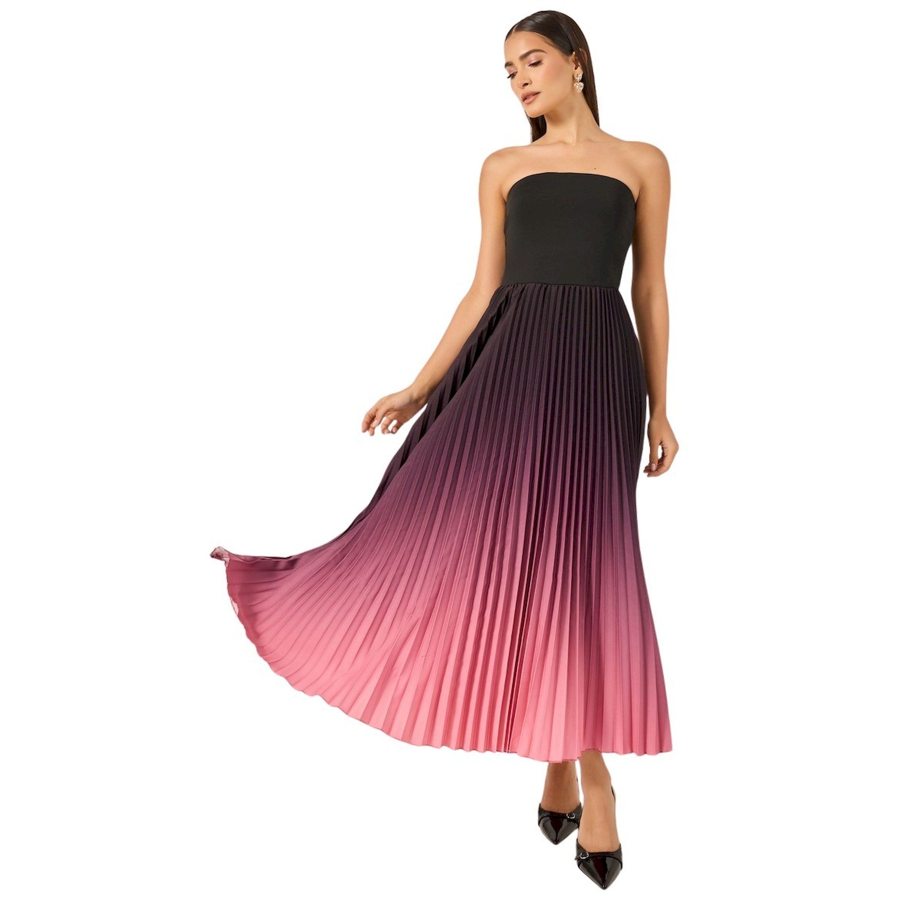 ستايلي - فستان ميدي بدون حمالات بلون أومبري وكسرات أكورديون-women-clothing-dresses-image-1