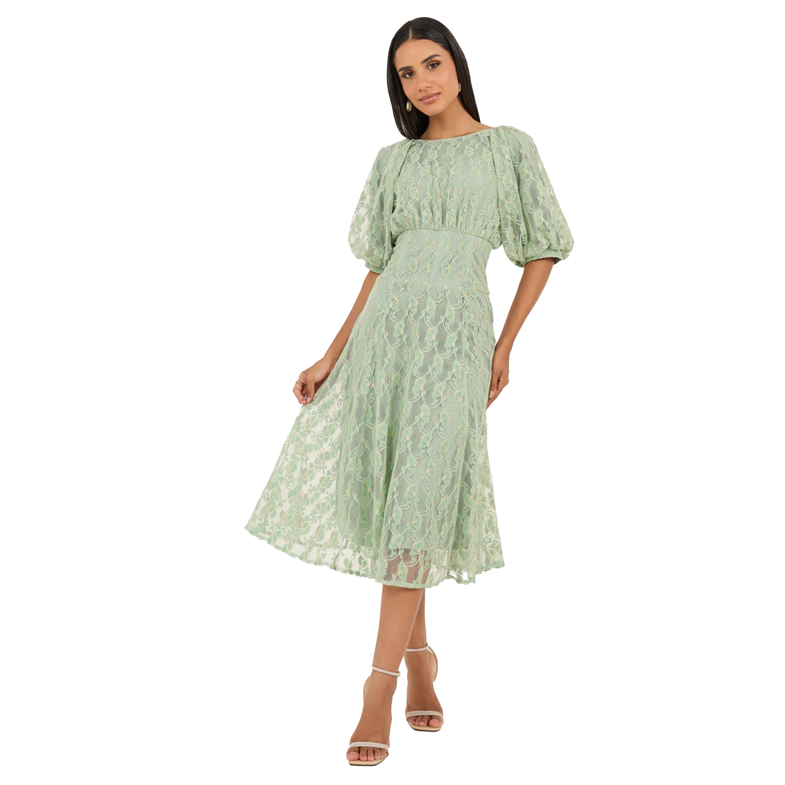 Styli Lace Balloon Sleeves A-Line Midi Dress-women-clothing-dresses-image-1