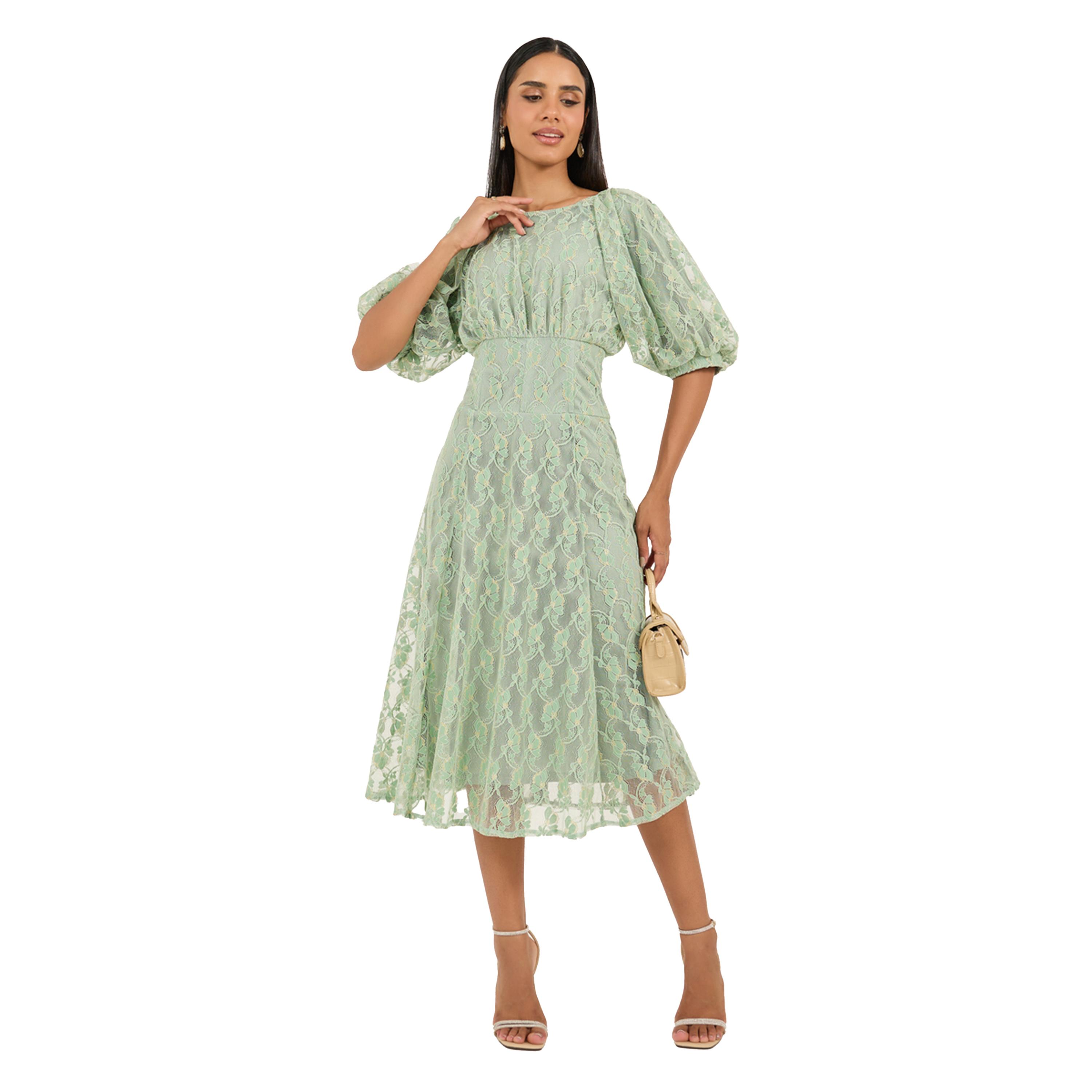 Styli Lace Balloon Sleeves A-Line Midi Dress-women-clothing-dresses-image-2