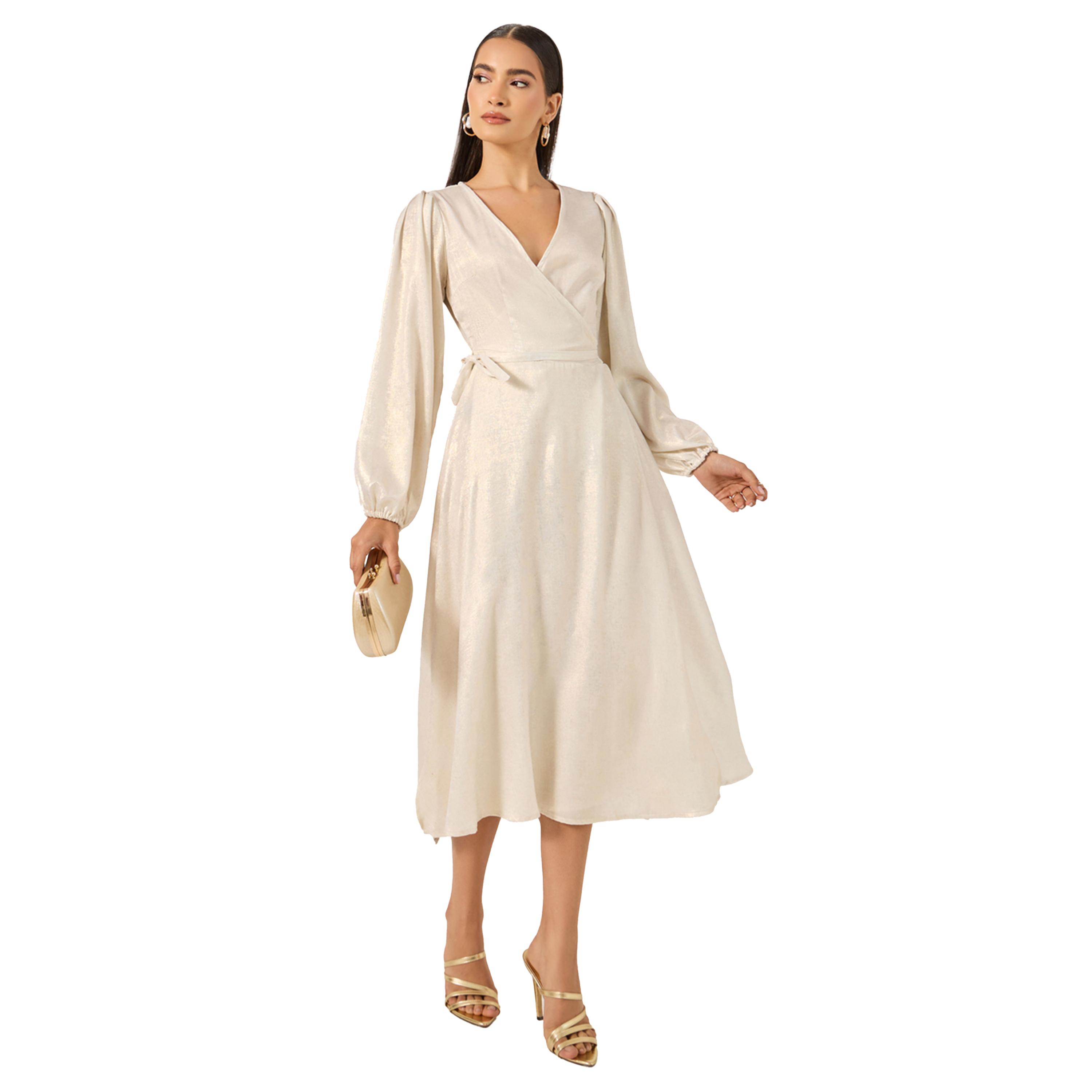 ستايلي - فستان ميدي بأكمام طويلة وطبعة فويل-women-clothing-dresses-image-1