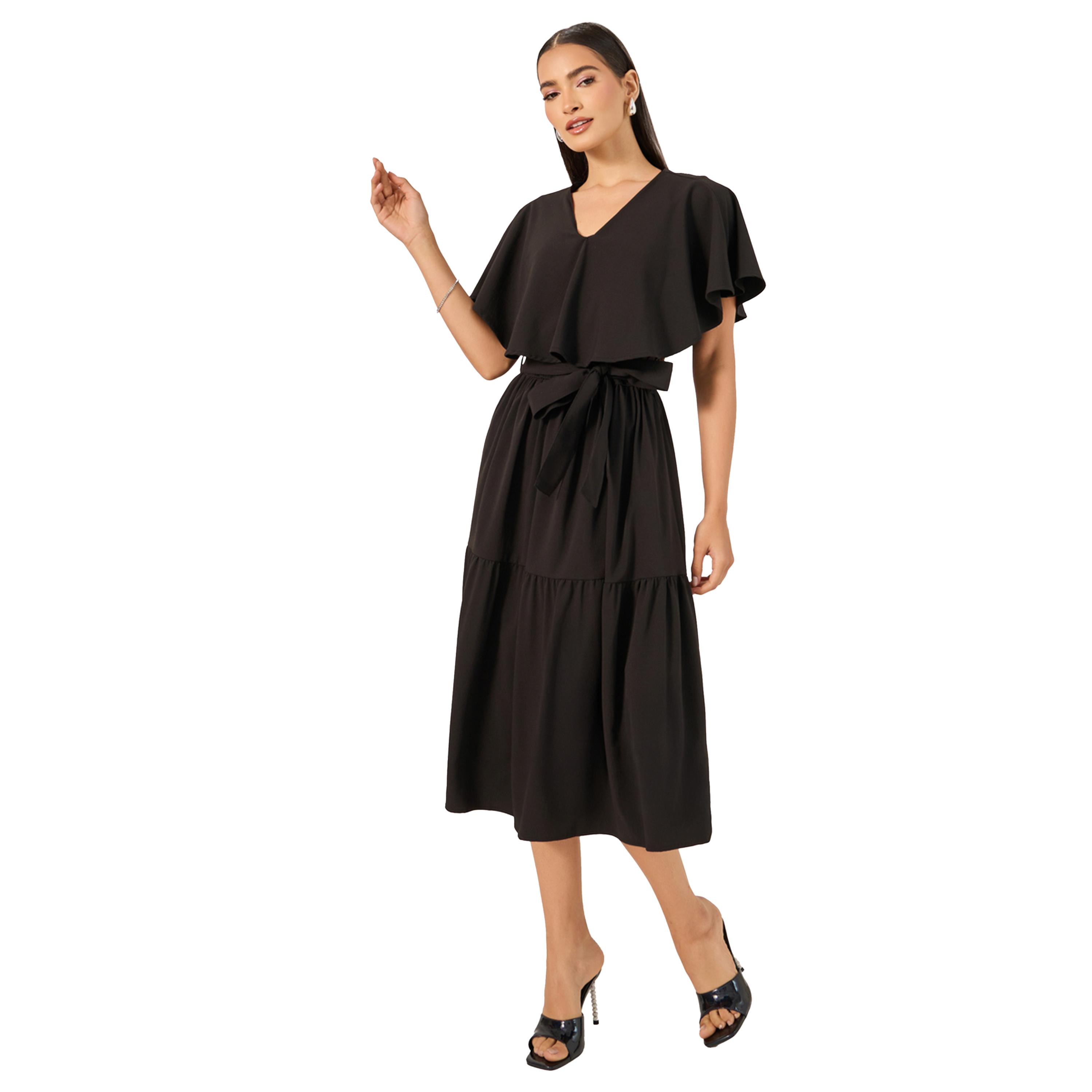 ستايلي- فستان ميدي بأكمام كاب وقصة A-women-clothing-dresses-image-1