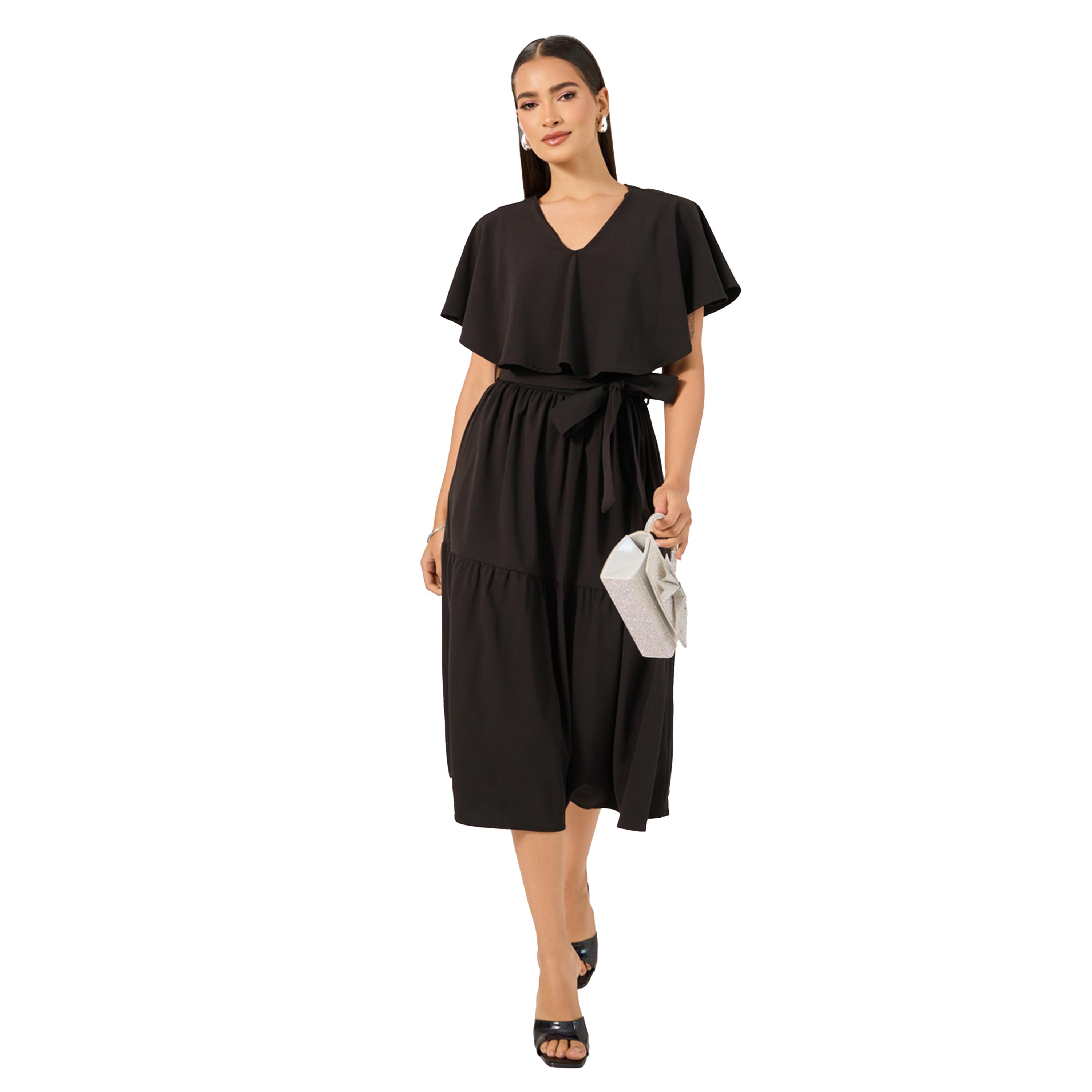 ستايلي- فستان ميدي بأكمام كاب وقصة A-women-clothing-dresses-image-2