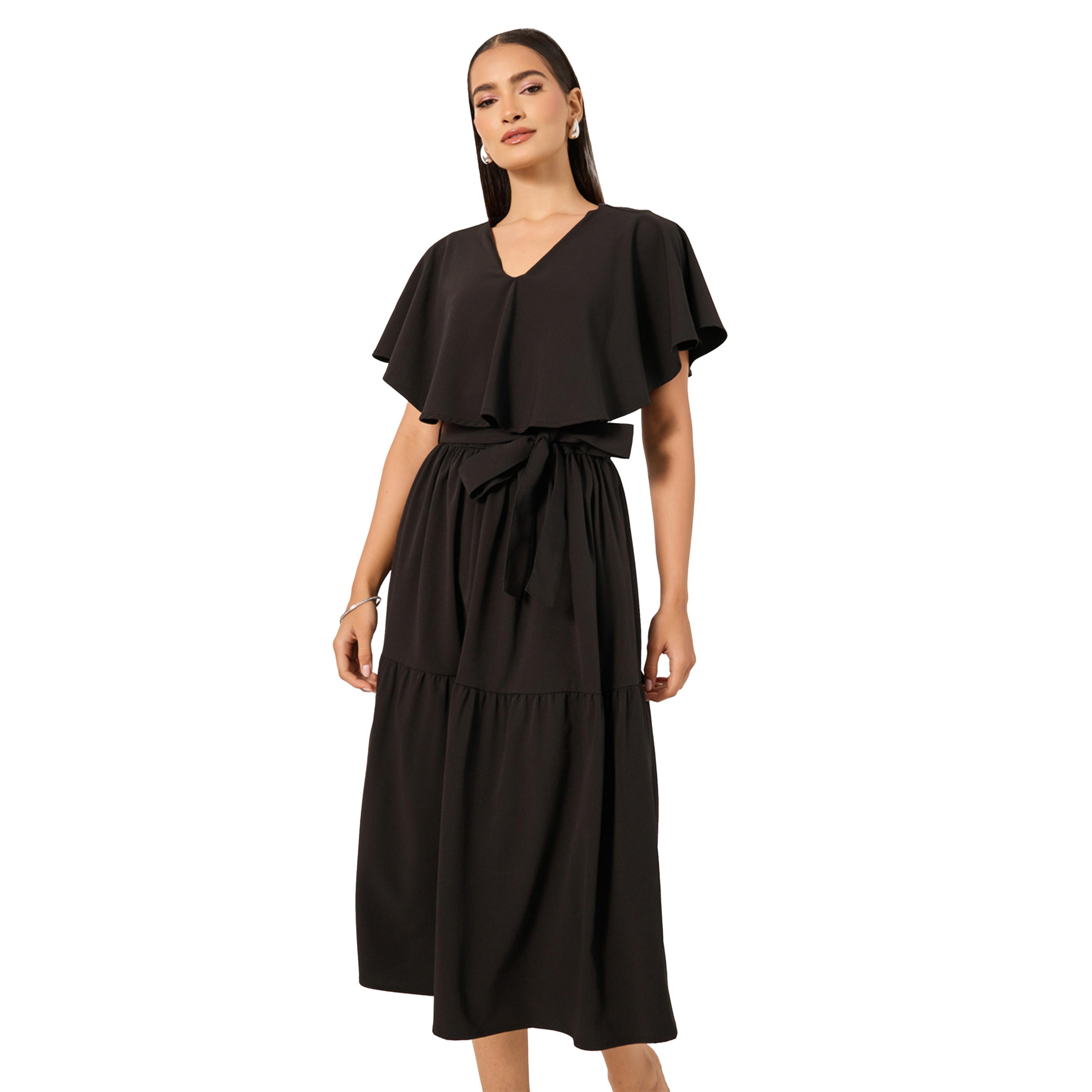 ستايلي- فستان ميدي بأكمام كاب وقصة A-women-clothing-dresses-image-3