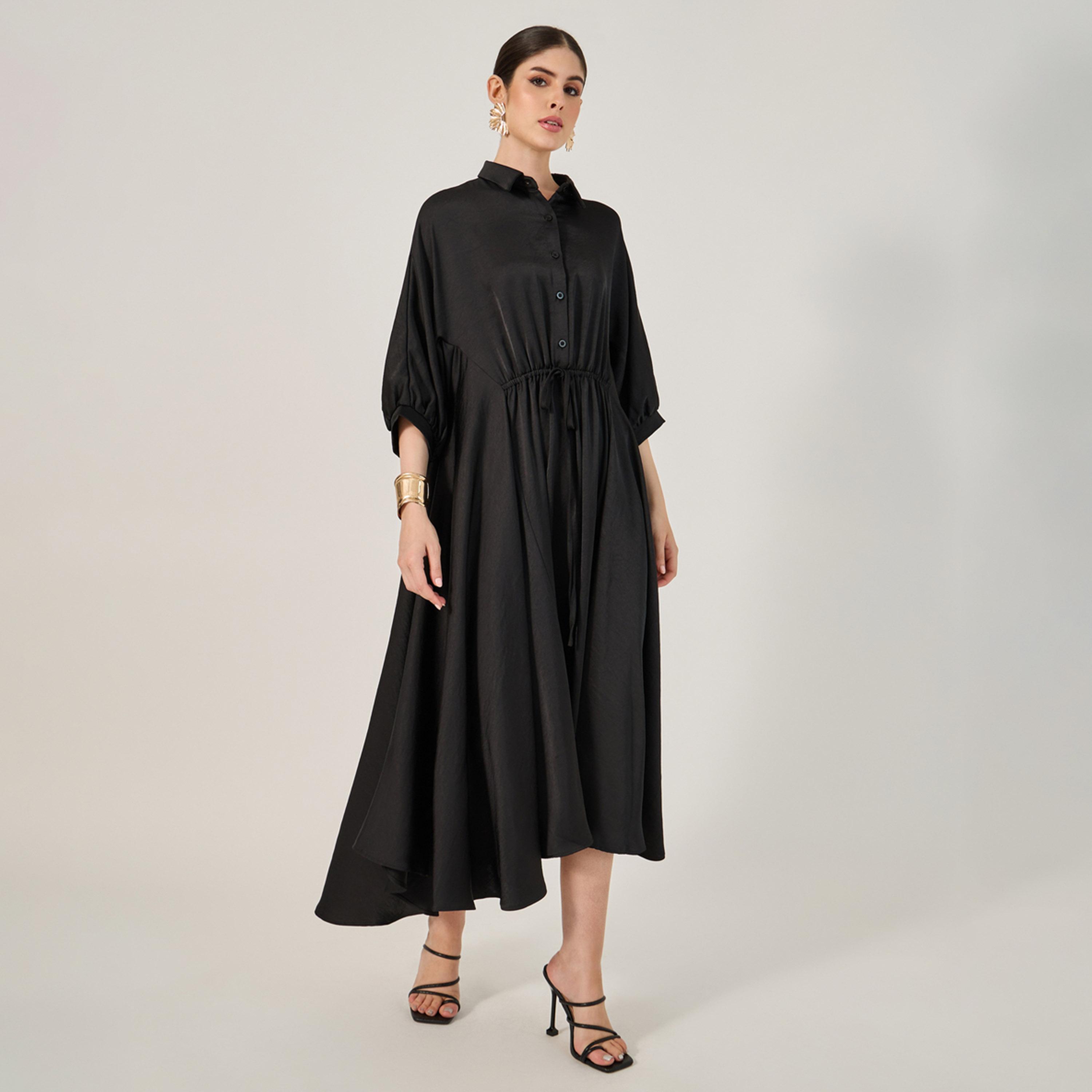 Styli Ruched Waist Buttoned Shirt Midi Dress-women-clothing-dresses-image-2