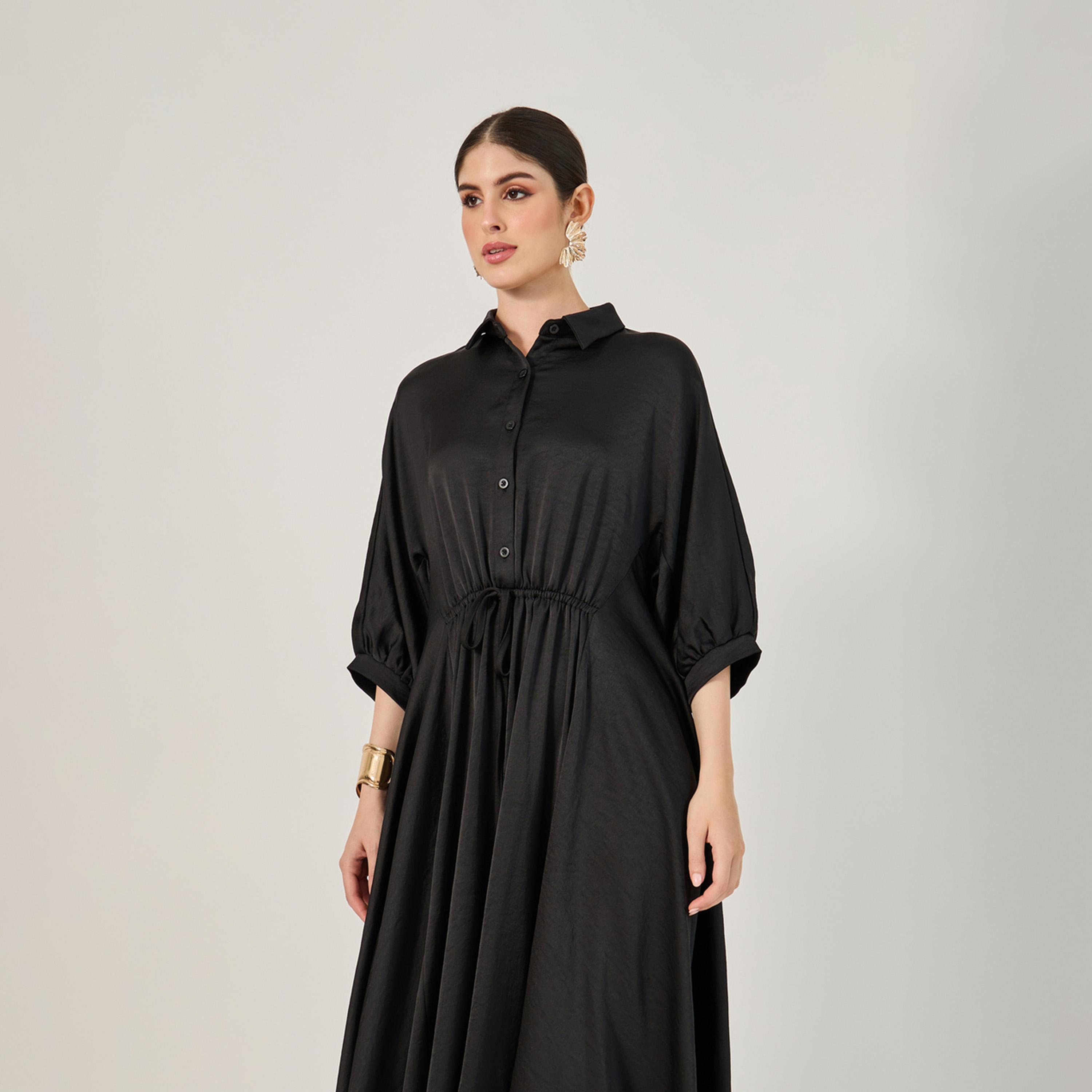 Styli Ruched Waist Buttoned Shirt Midi Dress-women-clothing-dresses-image-3