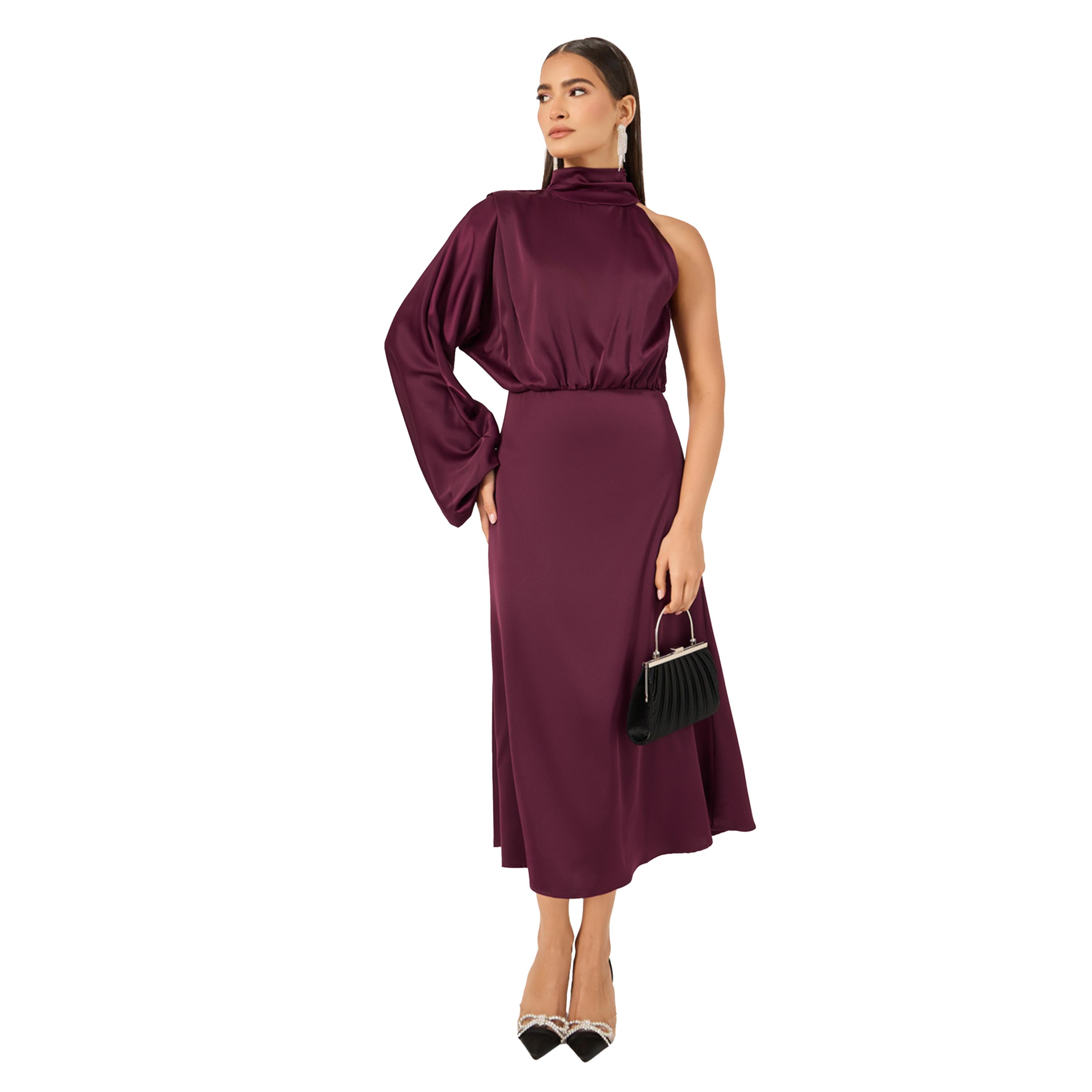 ستايلي - فستان متوسط الطول بكتف واحد على شكل حرف A-women-clothing-dresses-image-1