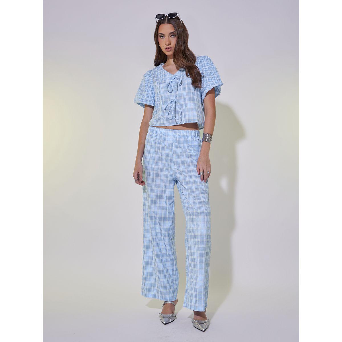 Take Two Checked Tie-Up Detail Crop Top and Pants Co-Ords-women-clothing-coordsets-image-2