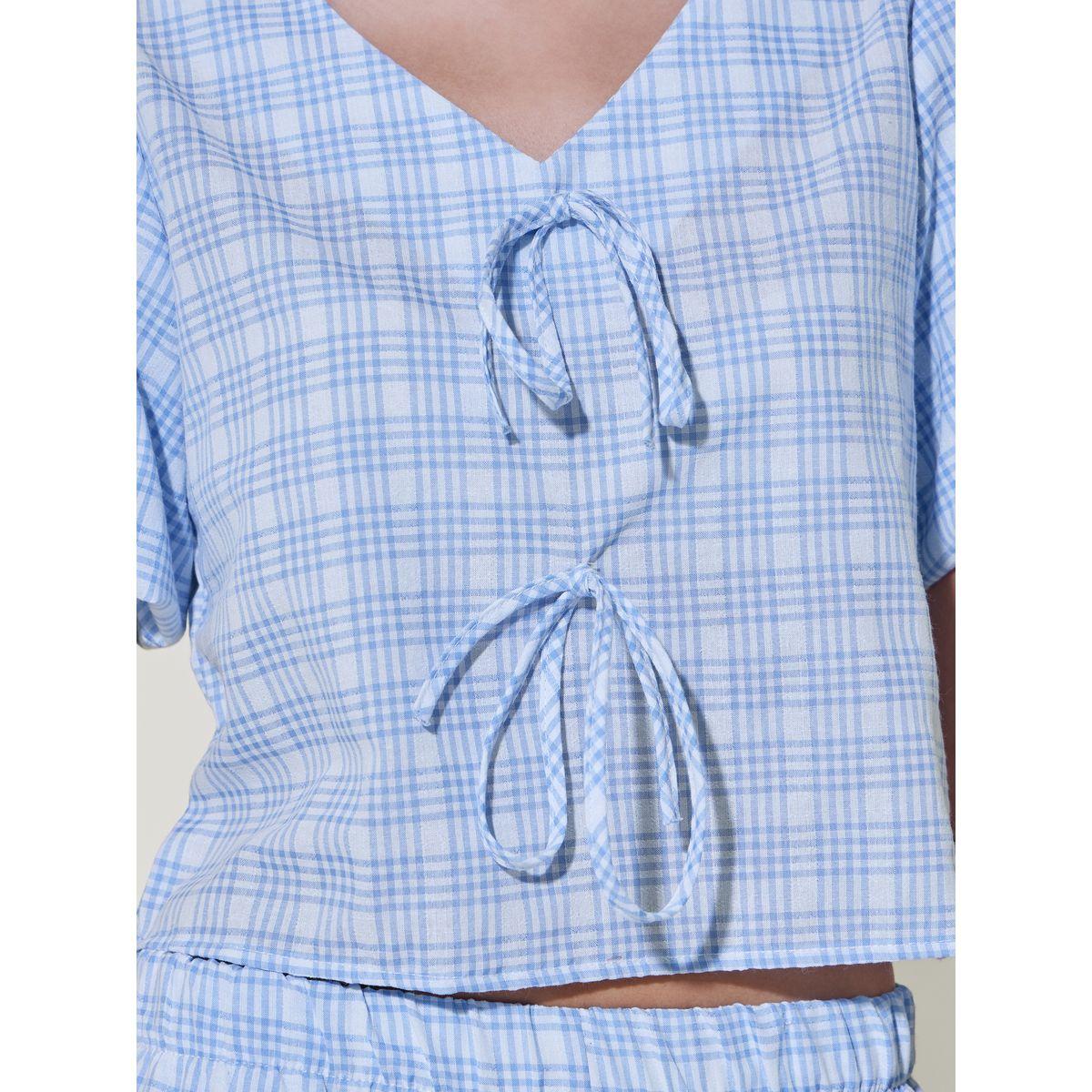 Take Two Checked Tie-Up Detail Crop Top and Pants Co-Ords-women-clothing-coordsets-image-4