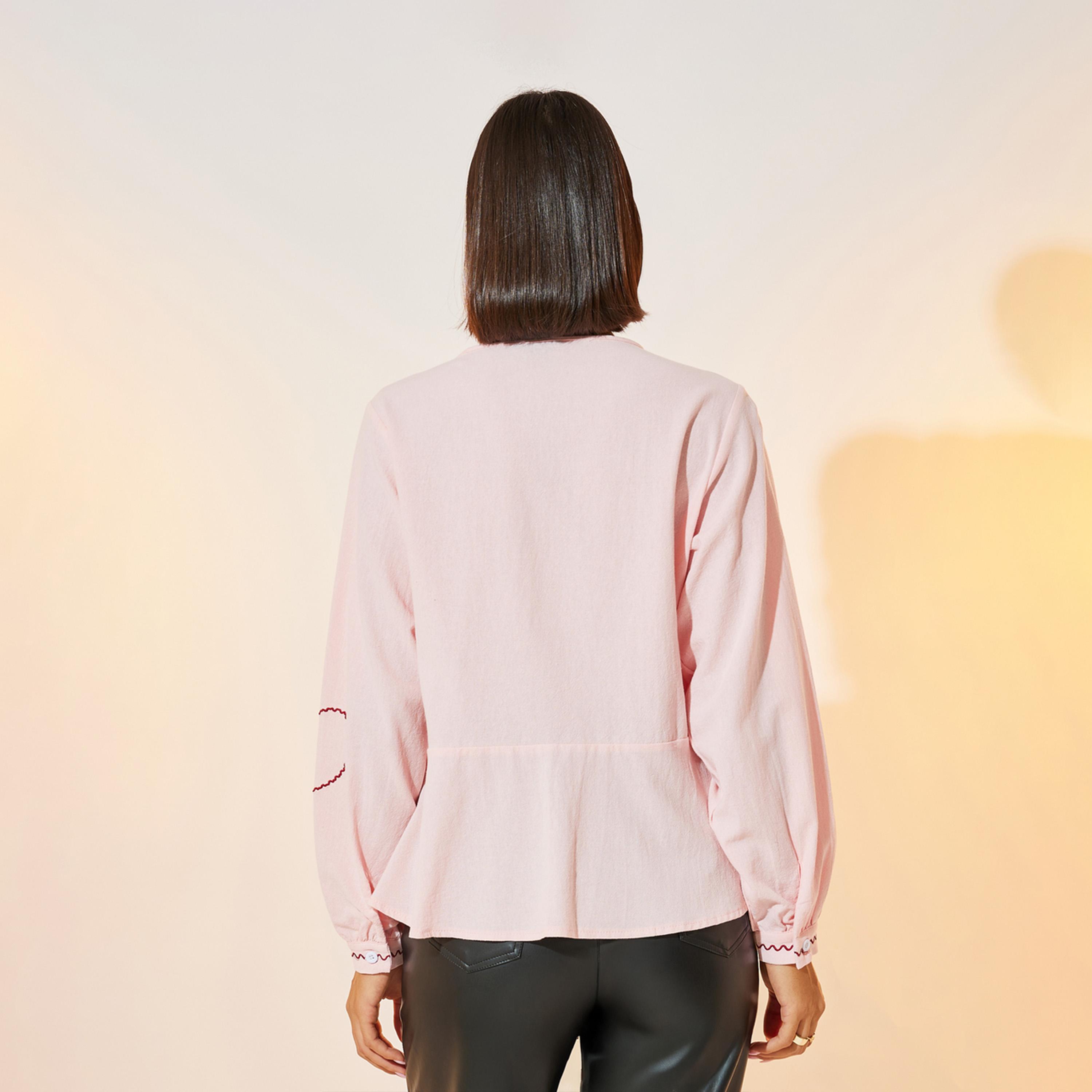 Take Two Balloon Sleeve Embroidery Detail Front Tie Top-women-clothing-shirtsandblouses-blouses-image-4