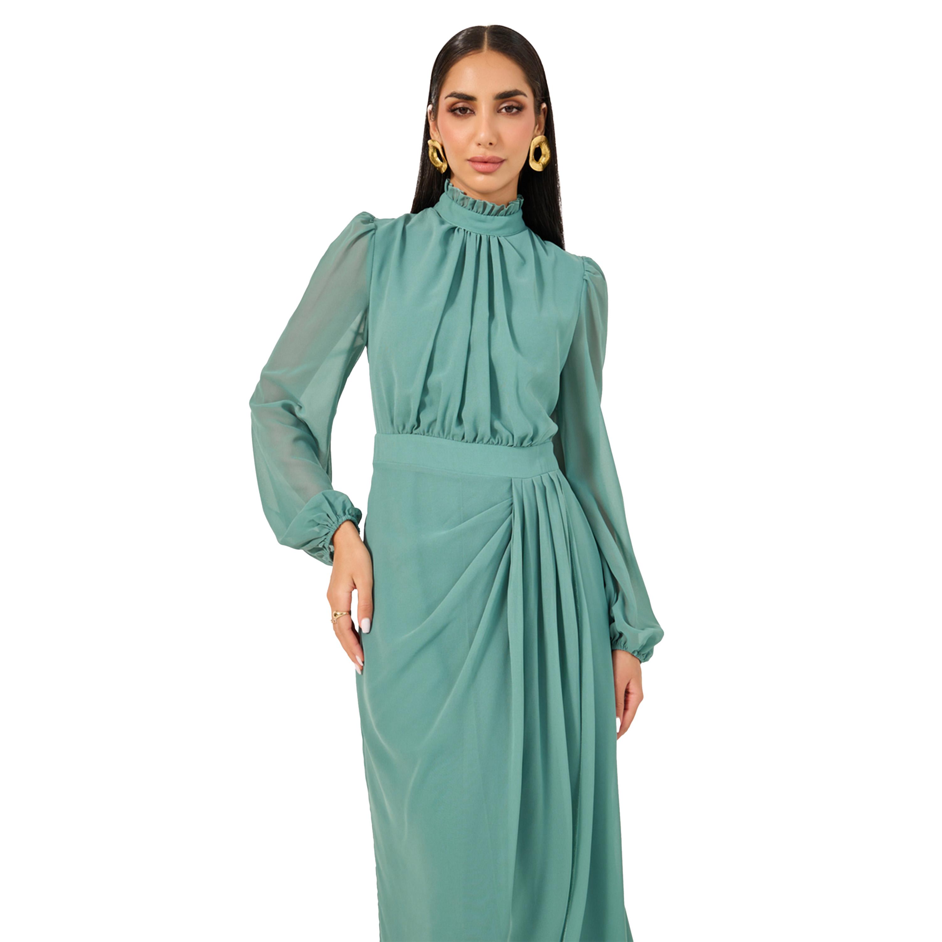 ستايلي - فستان ماكسي تصميم ملفوف ومطوي سادة-women-clothing-dresses-image-3
