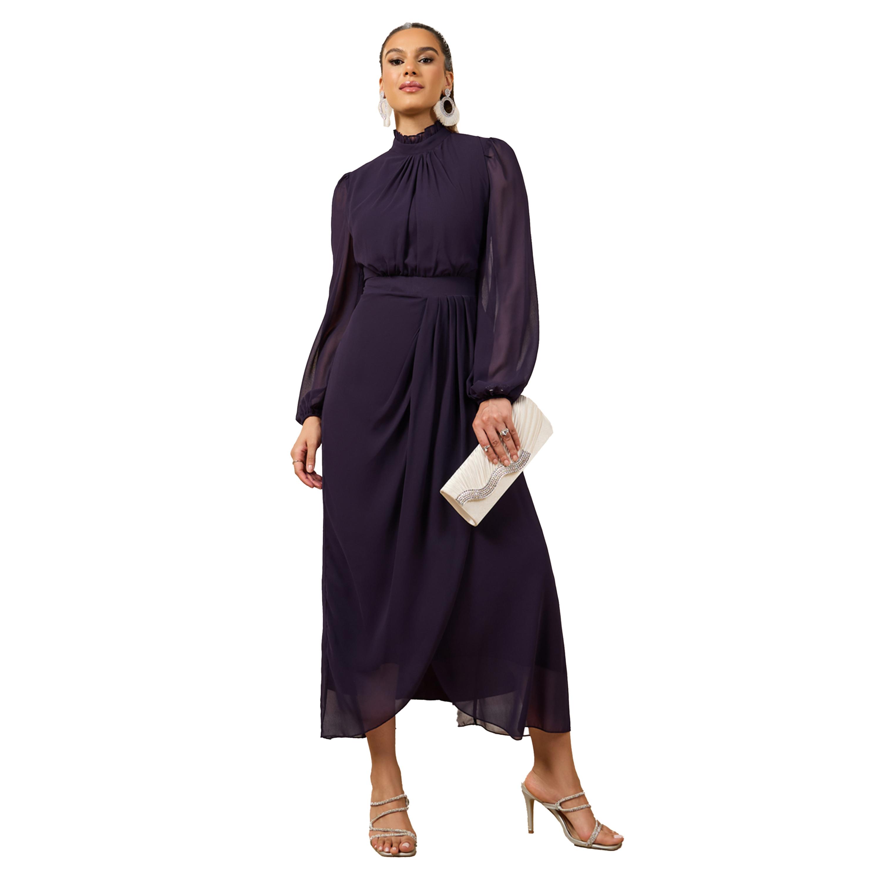 ستايلي - فستان ماكسي تصميم ملفوف ومطوي سادة-women-clothing-dresses-image-2