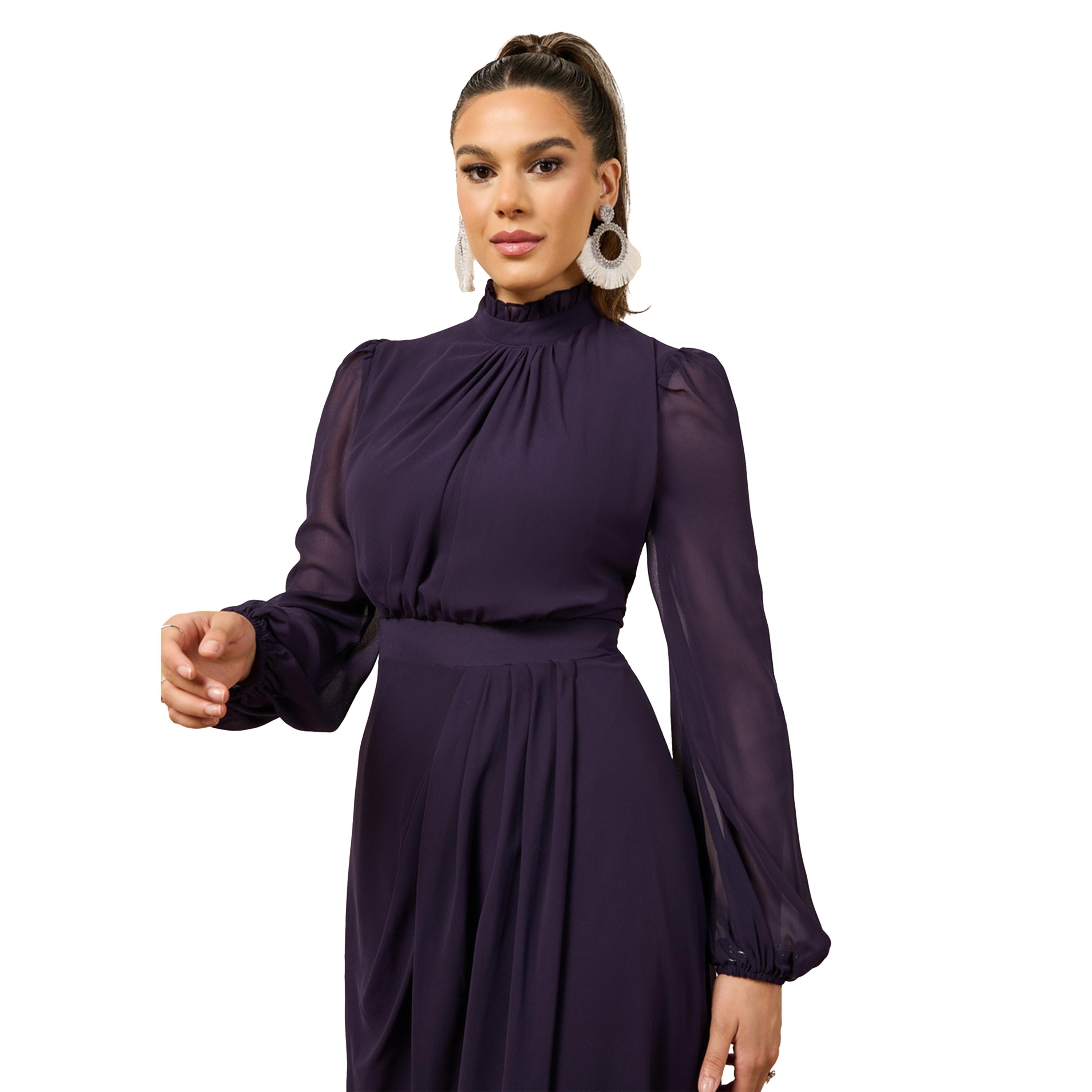 ستايلي - فستان ماكسي تصميم ملفوف ومطوي سادة-women-clothing-dresses-image-3