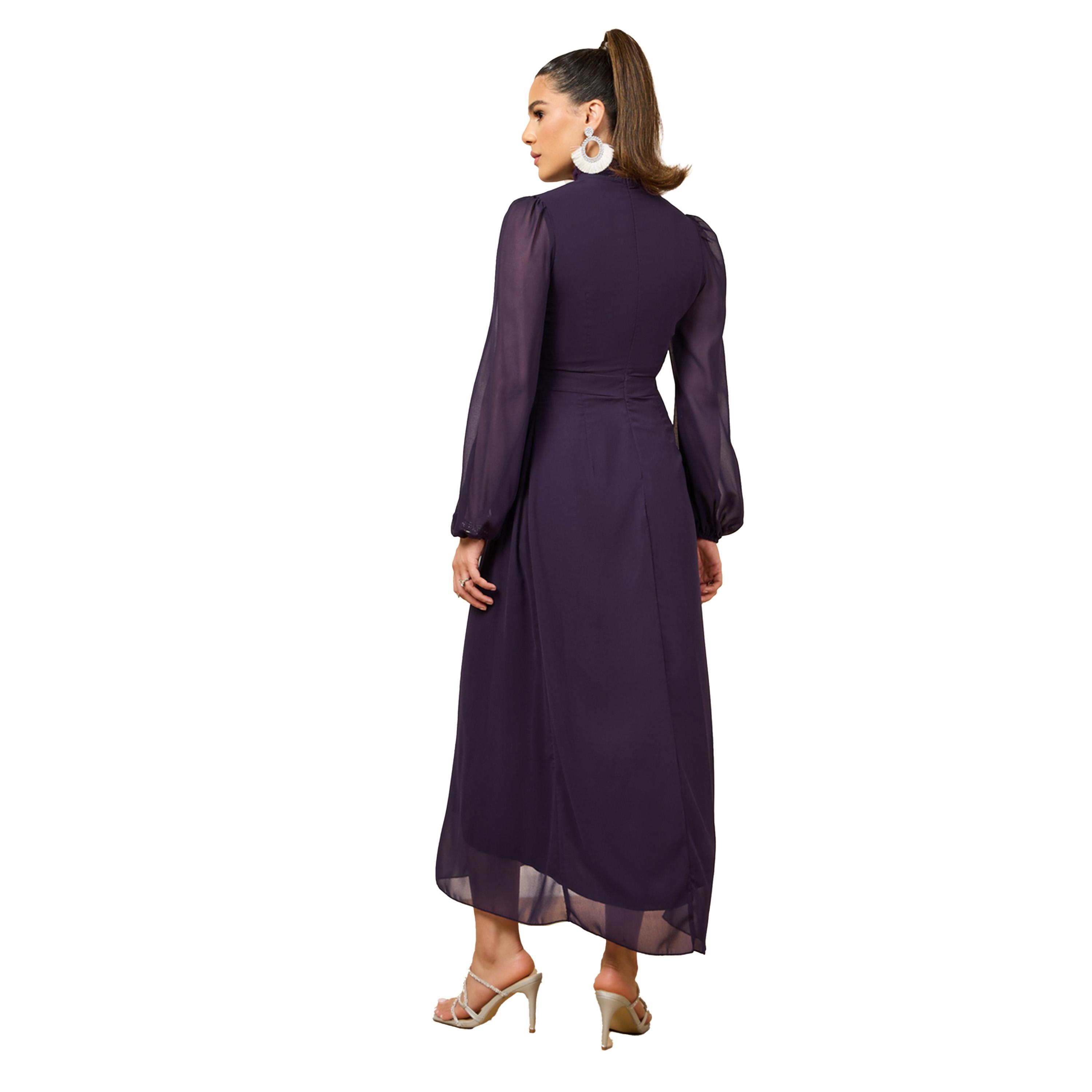 ستايلي - فستان ماكسي تصميم ملفوف ومطوي سادة-women-clothing-dresses-image-5