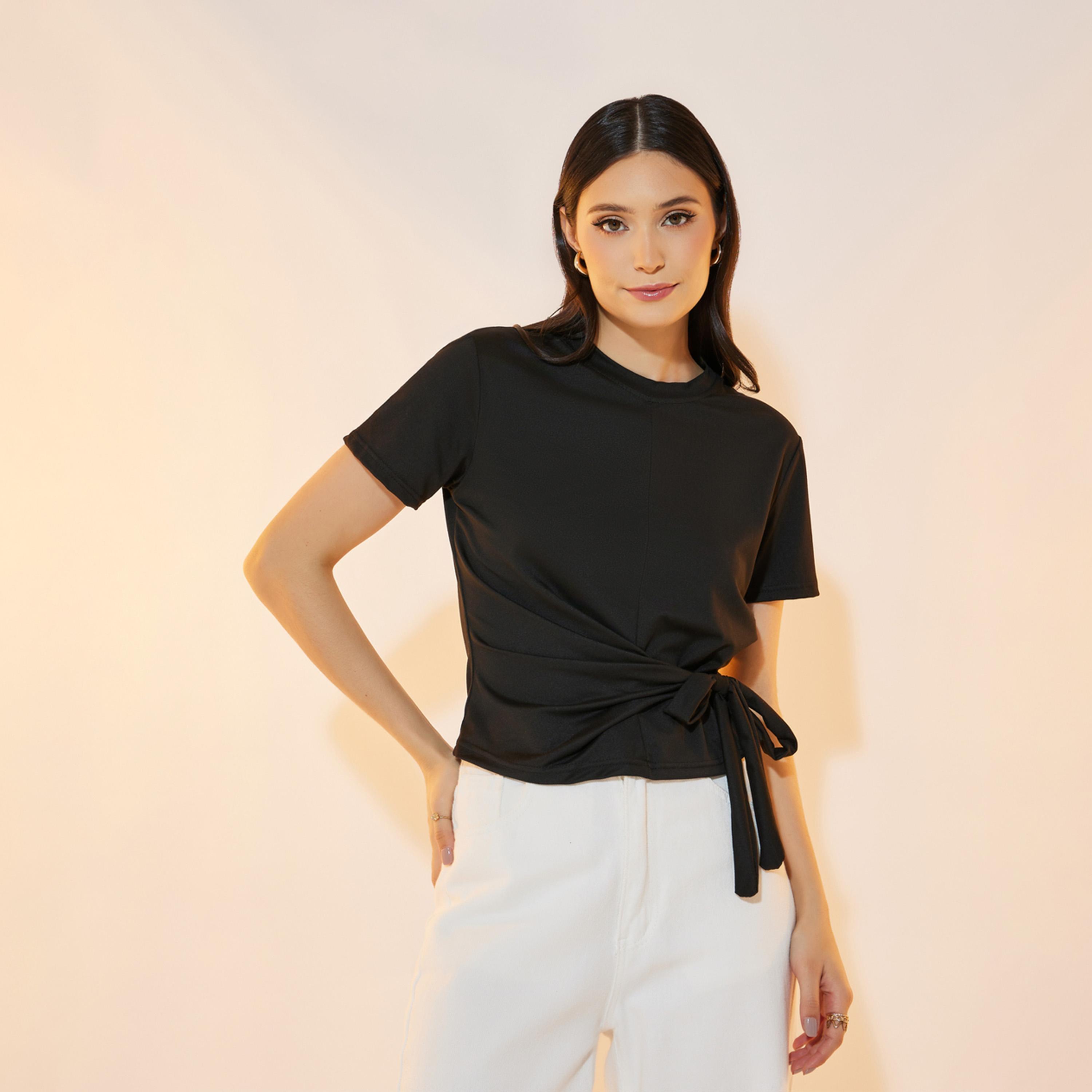 Take Two Solid Round Neck Wrap Front Top-women-clothing-shirtsandblouses-blouses-image-1