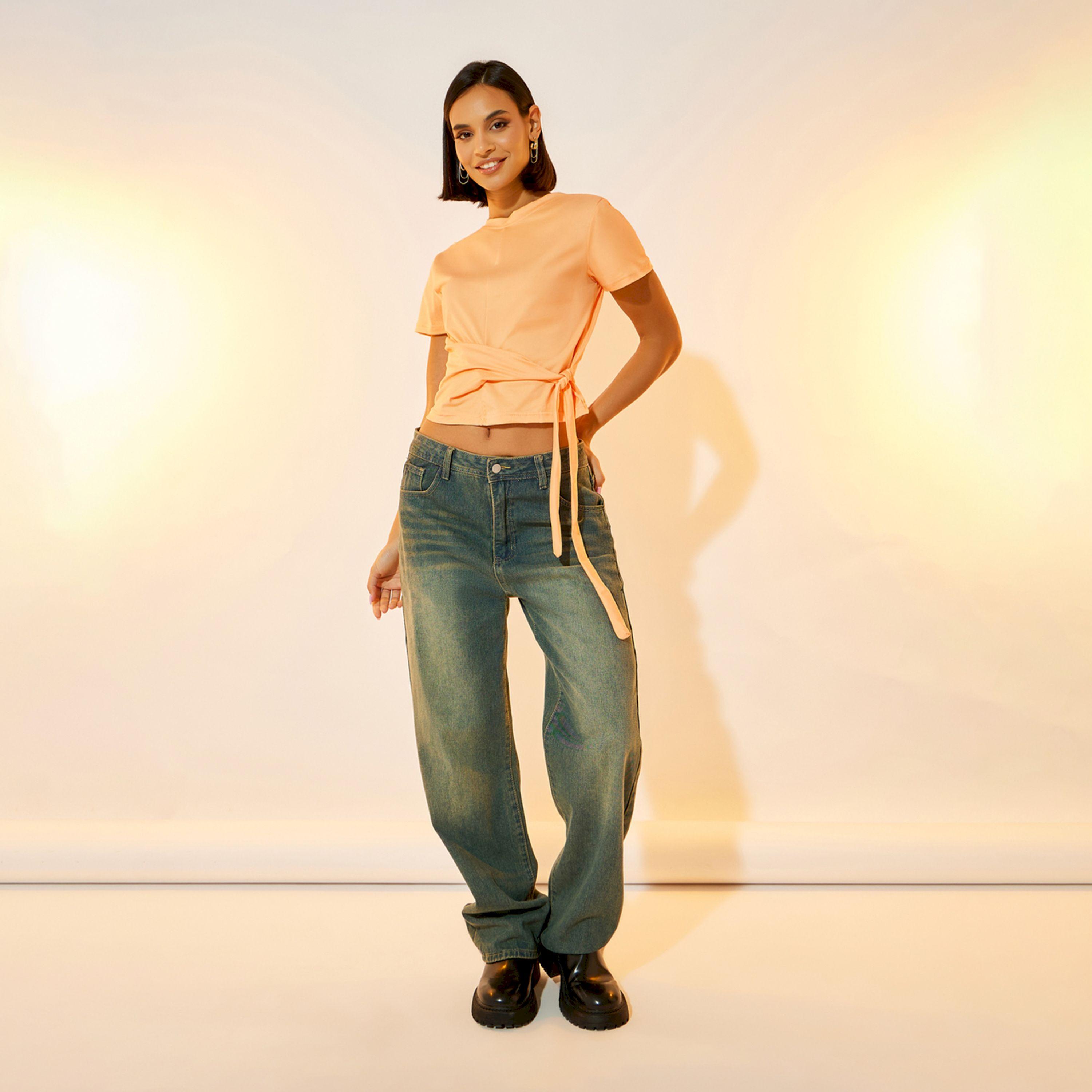 Take Two Solid Round Neck Wrap Front Top with Tie-Up Detail-women-clothing-shirtsandblouses-blouses-image-2