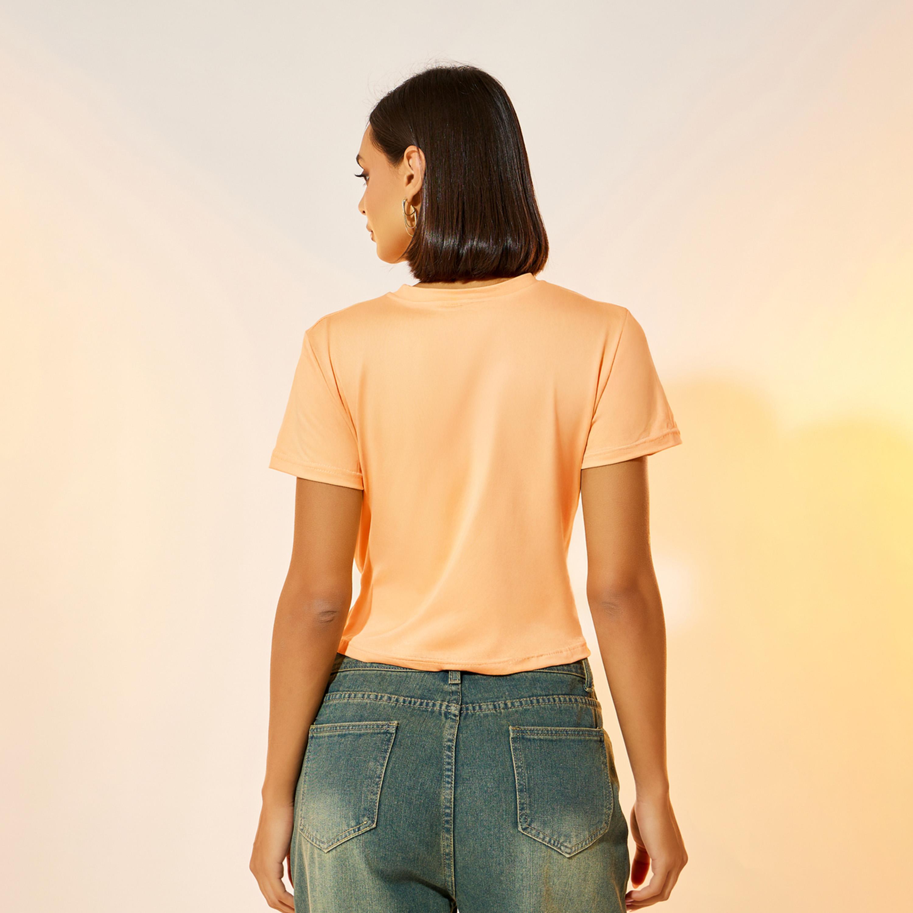 بلوزة سادة بياقة دائرية ونمط لف مع أربطة-women-clothing-shirtsandblouses-blouses-image-1
