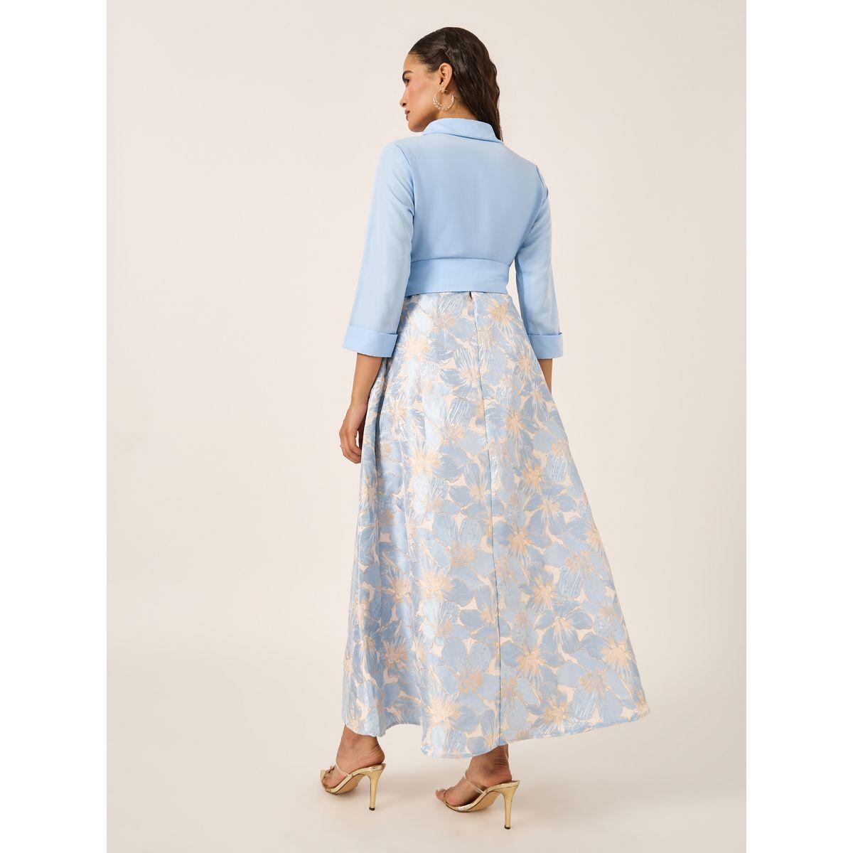 Styli Floral Print 3/4 Sleeves A-Line Maxi Dress with Tie Detail-women-clothing-dresses-image-5