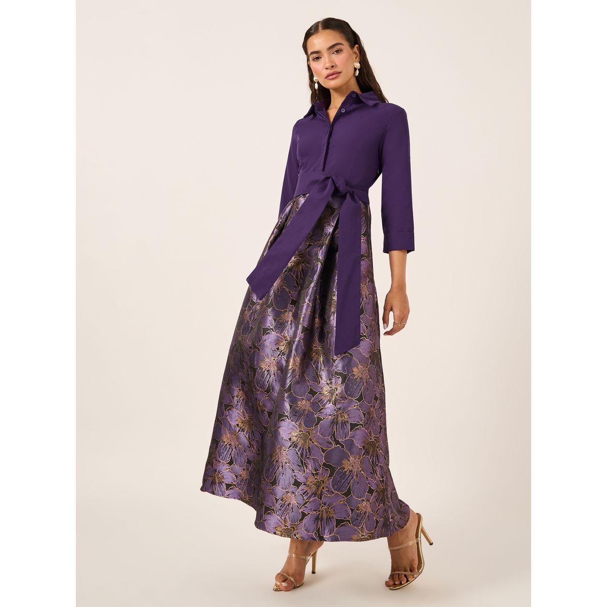 فستان طويل مطبع بزهور وأكمام 3/4 مع أربطة-women-clothing-dresses-image-1