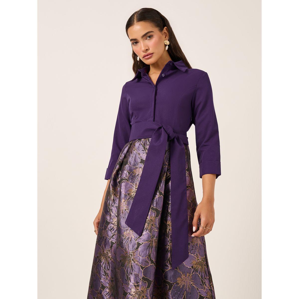 فستان طويل مطبع بزهور وأكمام 3/4 مع أربطة-women-clothing-dresses-image-3