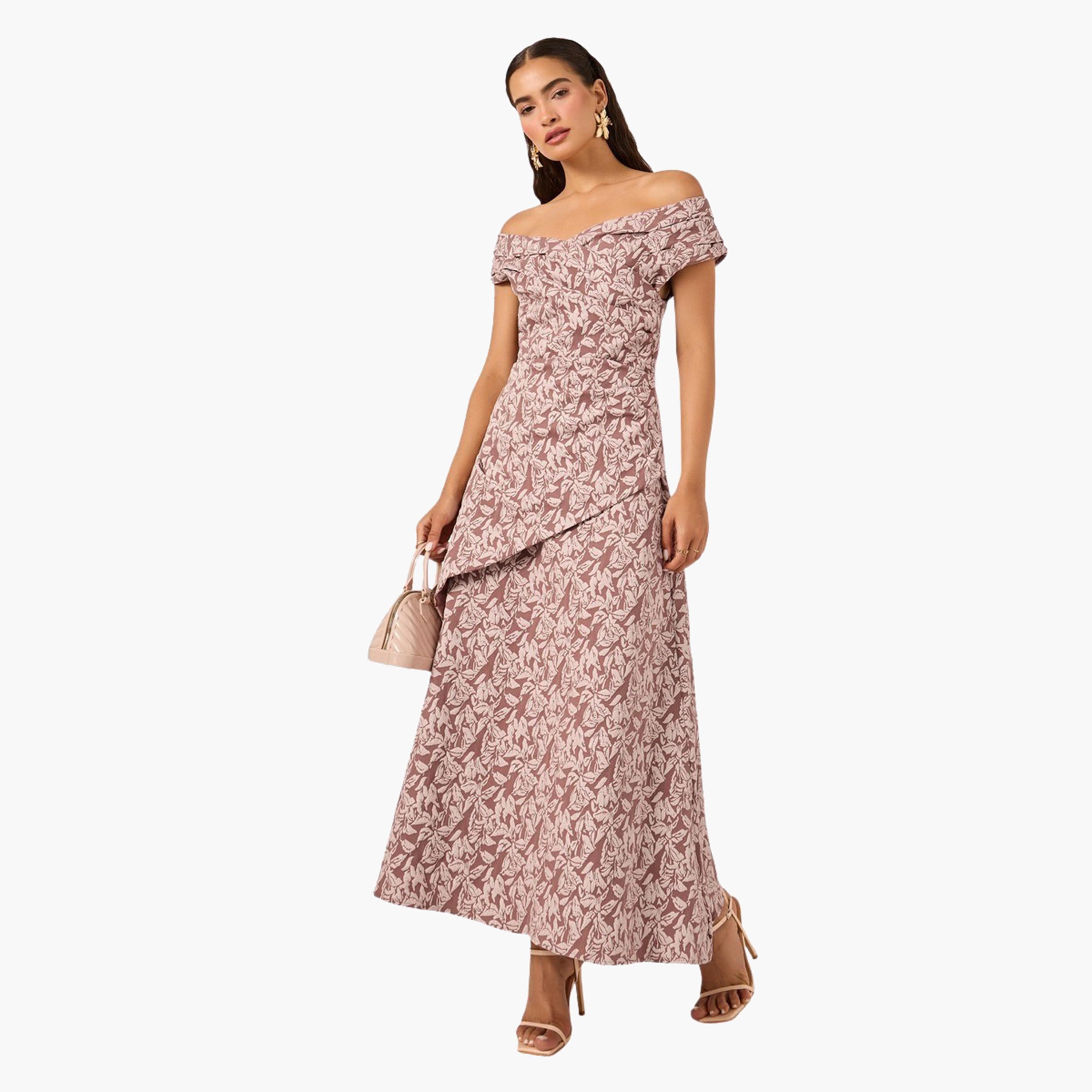 Styli Textured Off Shoulder Neck Sheath Maxi Dress-women-clothing-dresses-image-2
