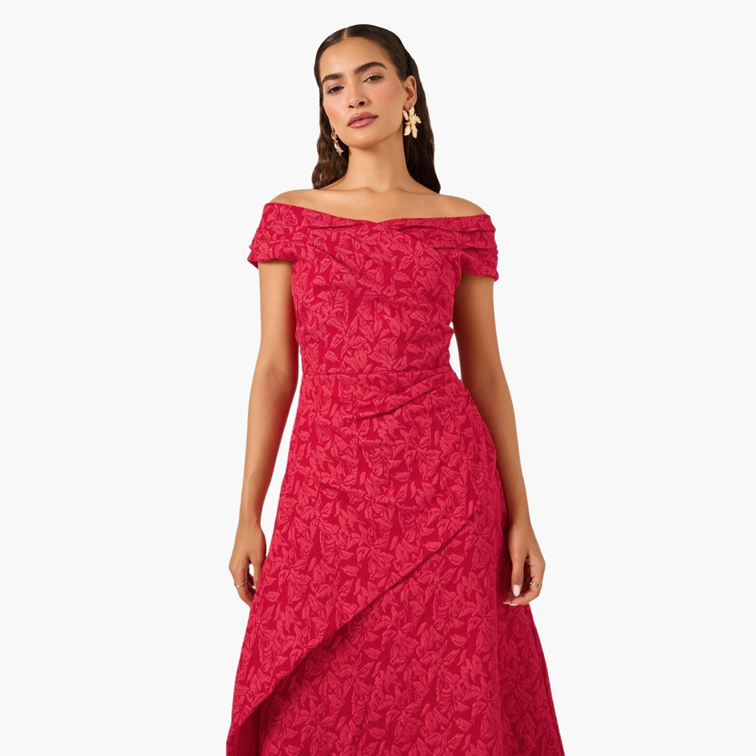 Styli Textured Lace Off Shoulder Neck Sheath Maxi Dress-women-clothing-dresses-image-3