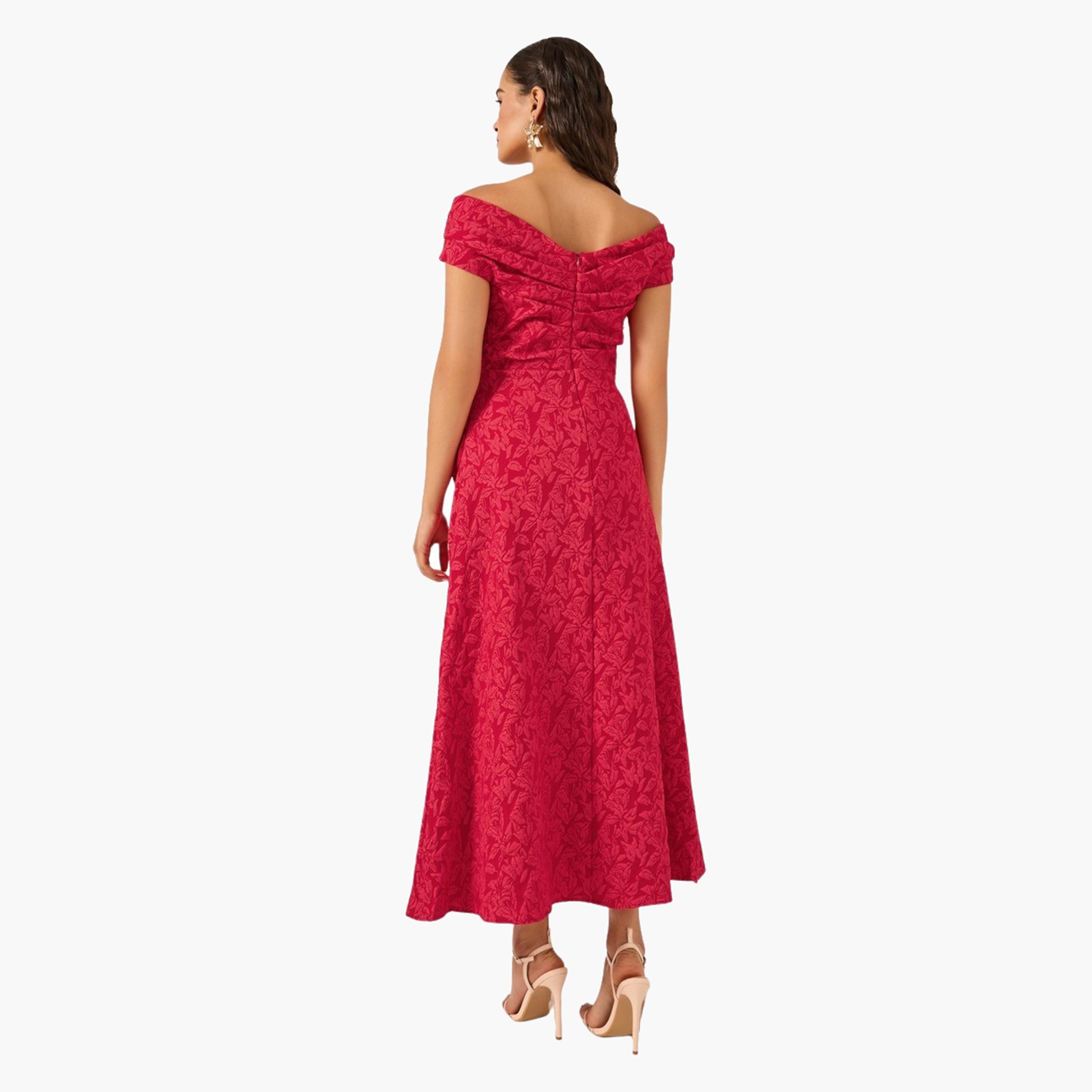 Styli Textured Lace Off Shoulder Neck Sheath Maxi Dress-women-clothing-dresses-image-5