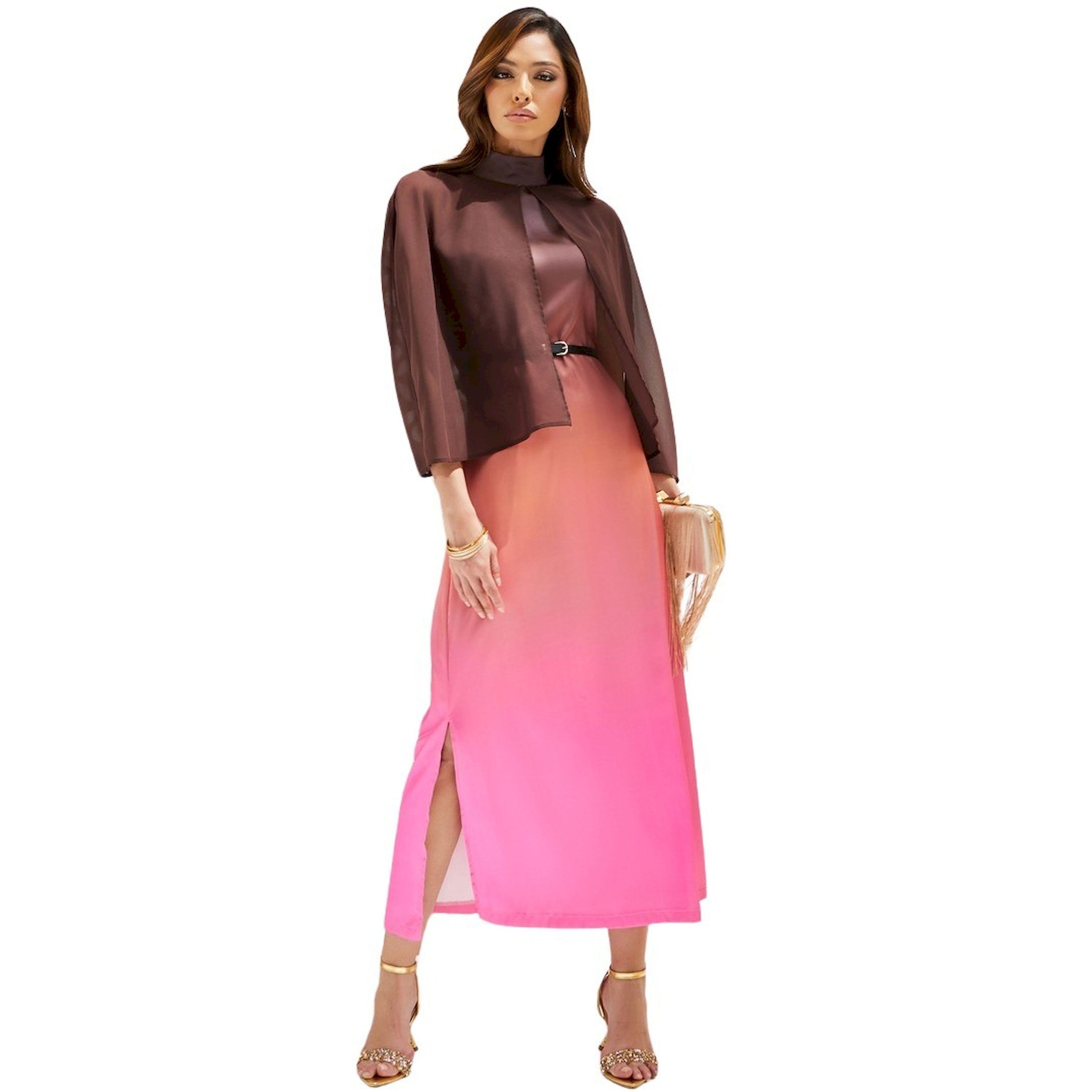 ستايلي - فستان متوسط الطول بأكمام كيب واسعة وألوان متباينة-women-clothing-dresses-image-1