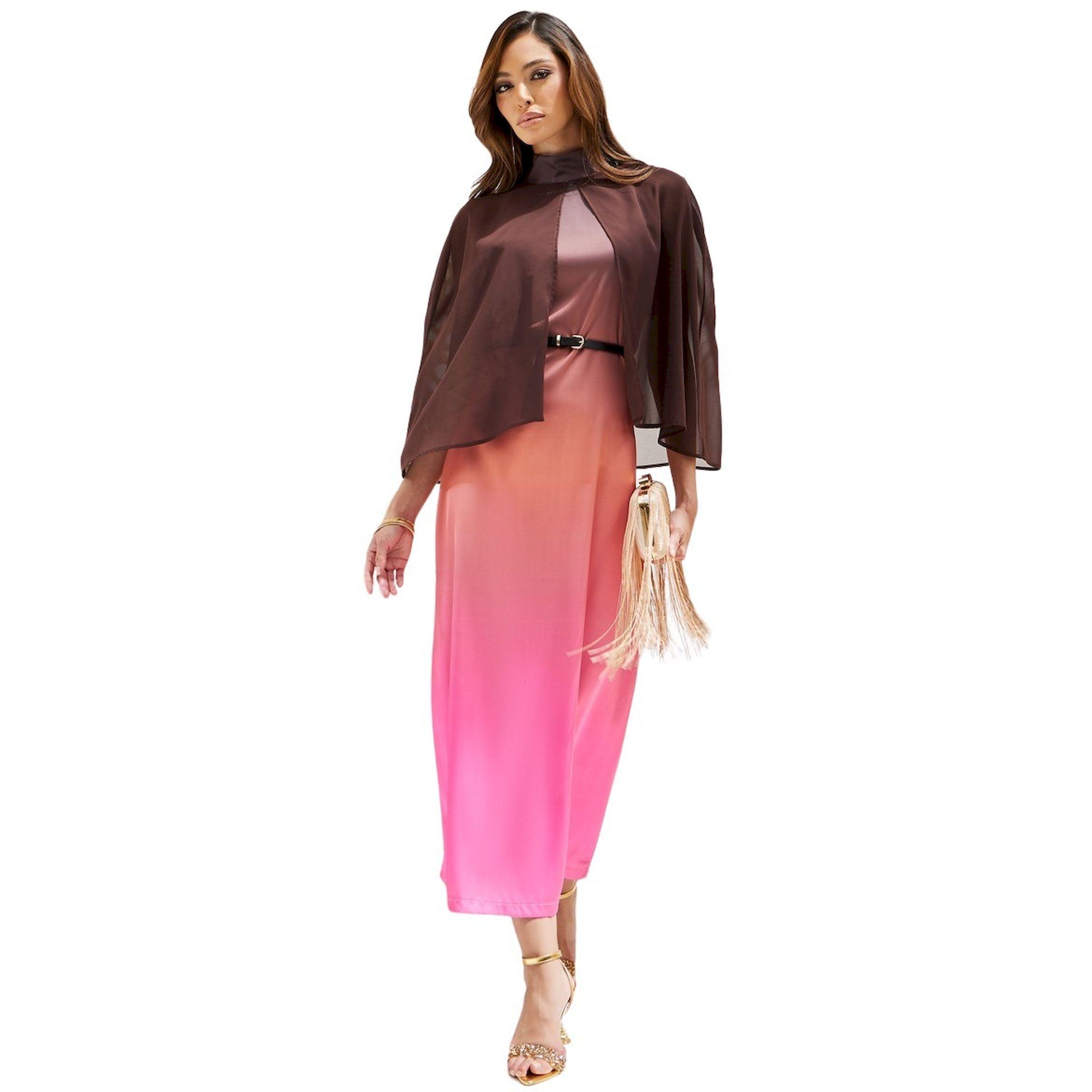 ستايلي - فستان متوسط الطول بأكمام كيب واسعة وألوان متباينة-women-clothing-dresses-image-2