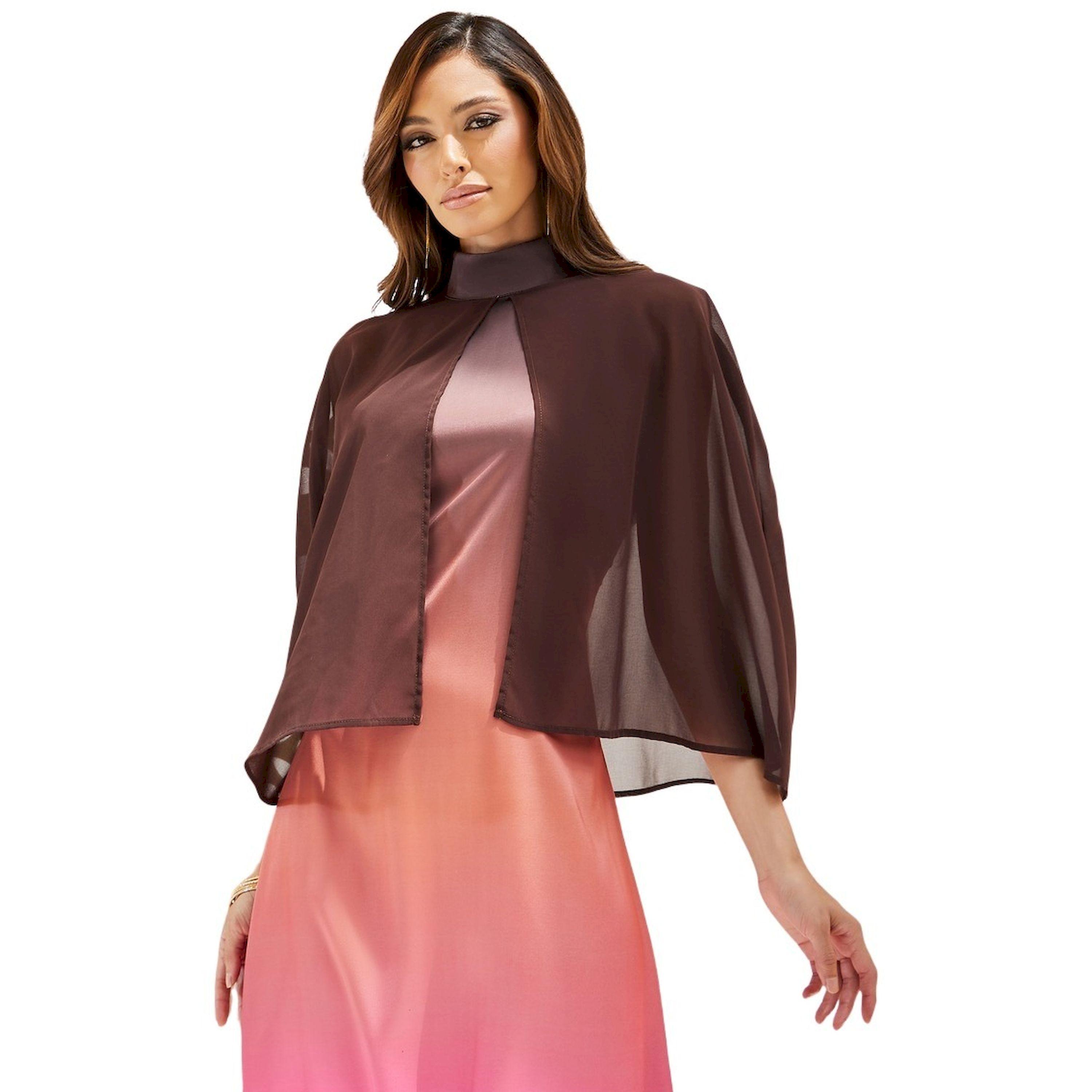 ستايلي - فستان متوسط الطول بأكمام كيب واسعة وألوان متباينة-women-clothing-dresses-image-3